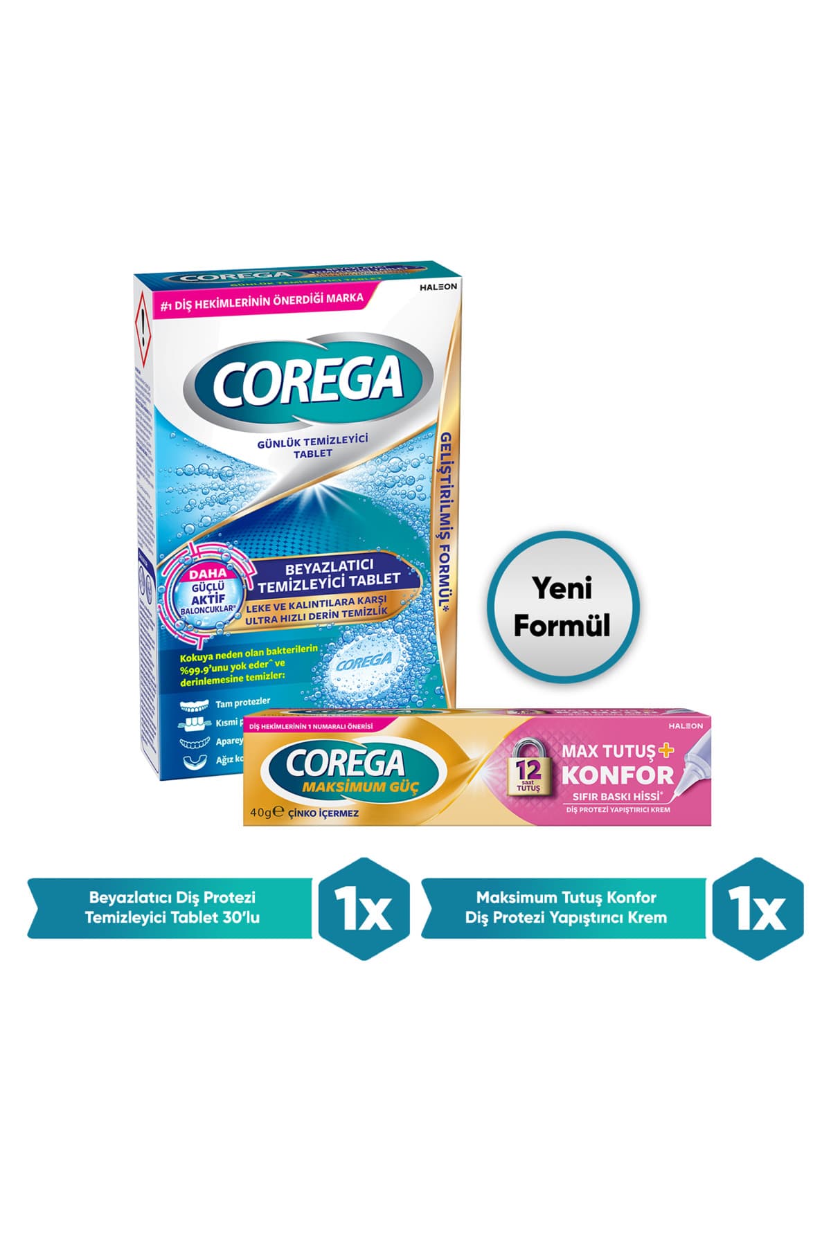 Corega Max Tutuş & Konfor Diş Protezi Yapıştırıcı 40gr+Beyazlatıcı Temizleyici Tablet 30 Adet