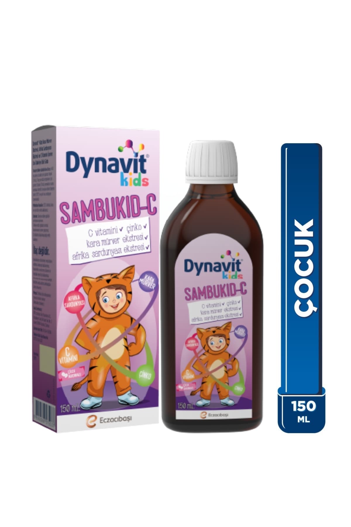 Dynavit Kids Sambukid-C Şurup 150 mL - Çocuklar için Kara Mürver, C Vitamini, Afrika Sardunyası -Bağışıklık