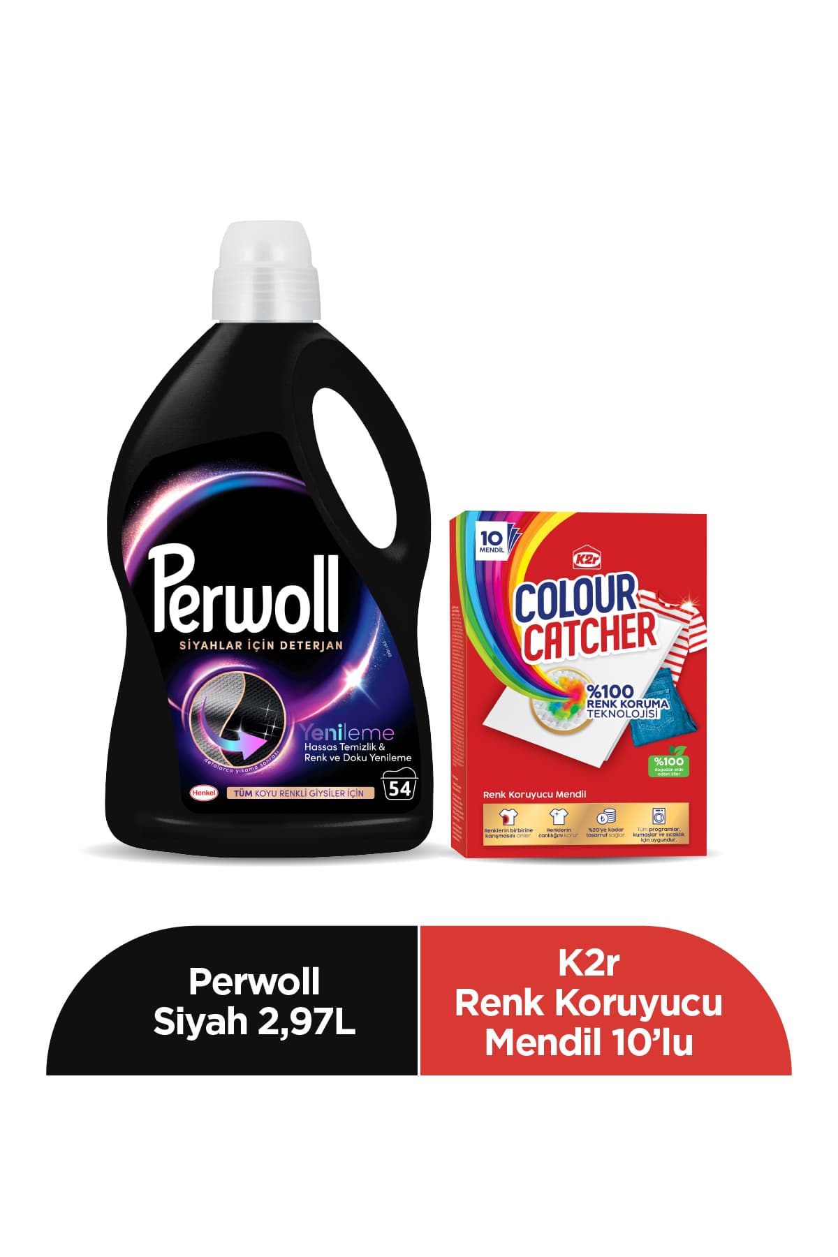 Perwoll Siyahlar Için Deterjan 2,97l K2r Renk Koruyucu Mendil 10'lu Çamaşır Koruma Seti