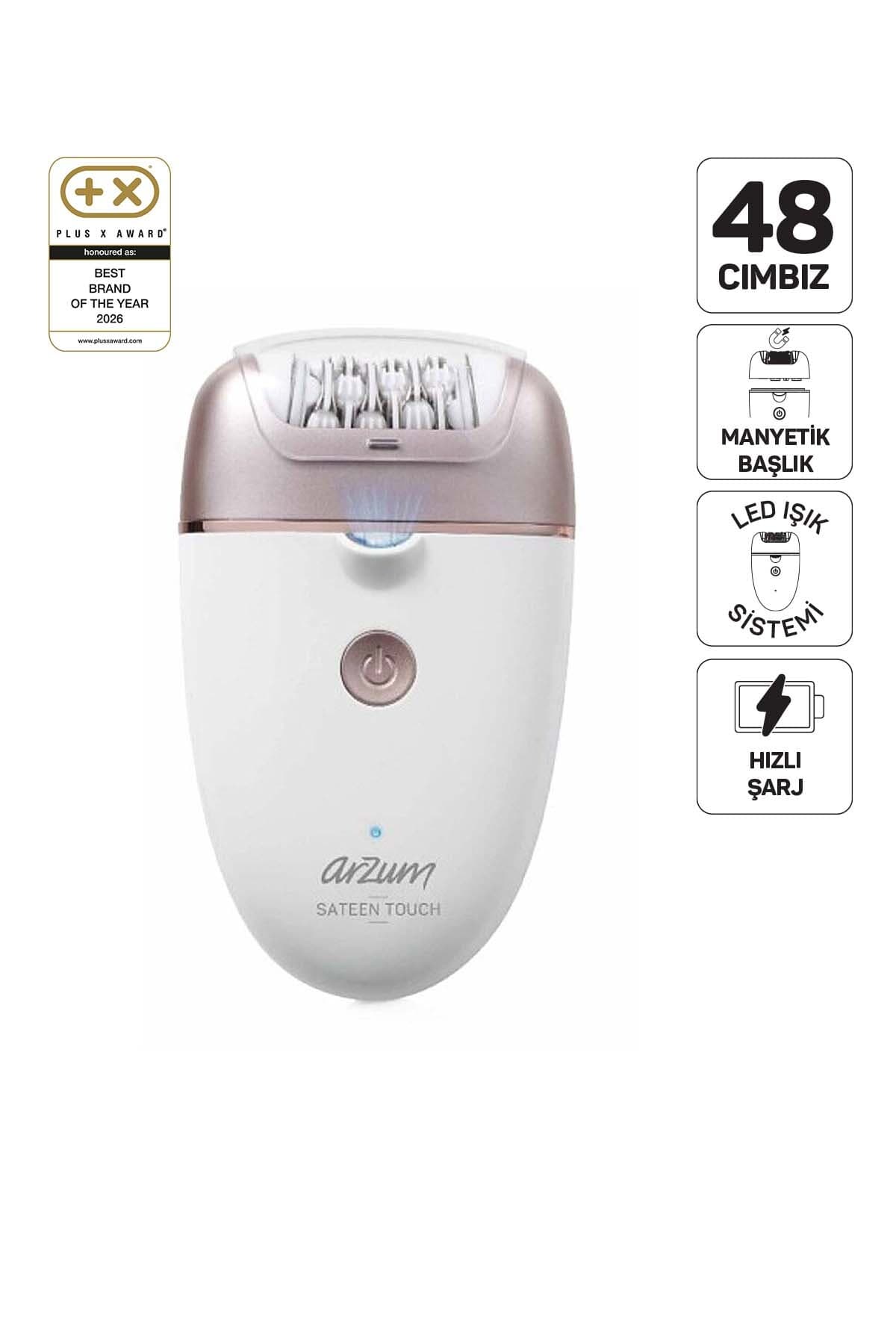 Arzum AR5175 Sateen Touch Şarjlı Epilasyon Seti, 48 Cımbızlı Başlık, 2 Farklı Hız Ayarı, Led Işık Sistemi