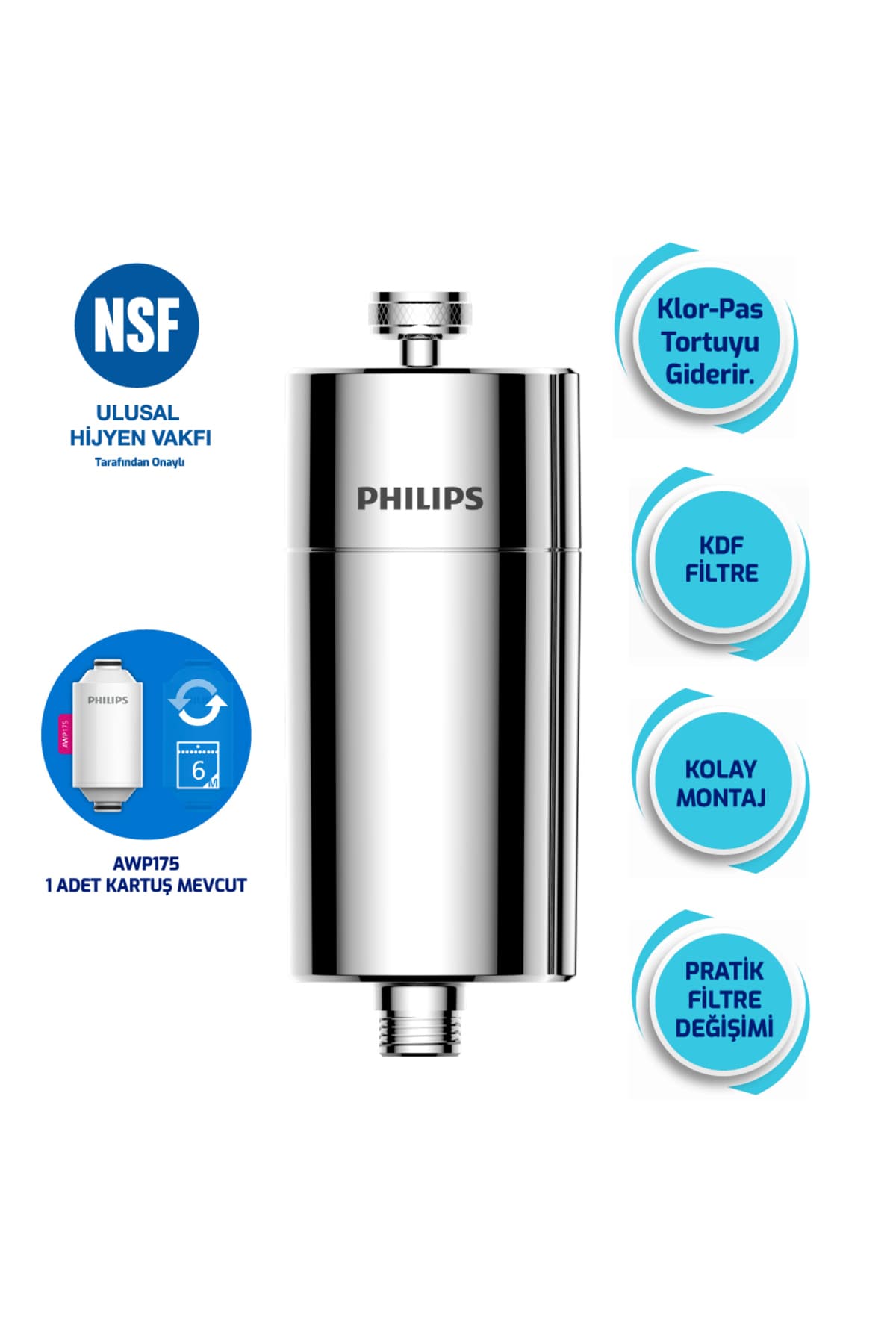 Philips Duş Filtresi Cilt ve Saç Dostu Awp1775ch Krom