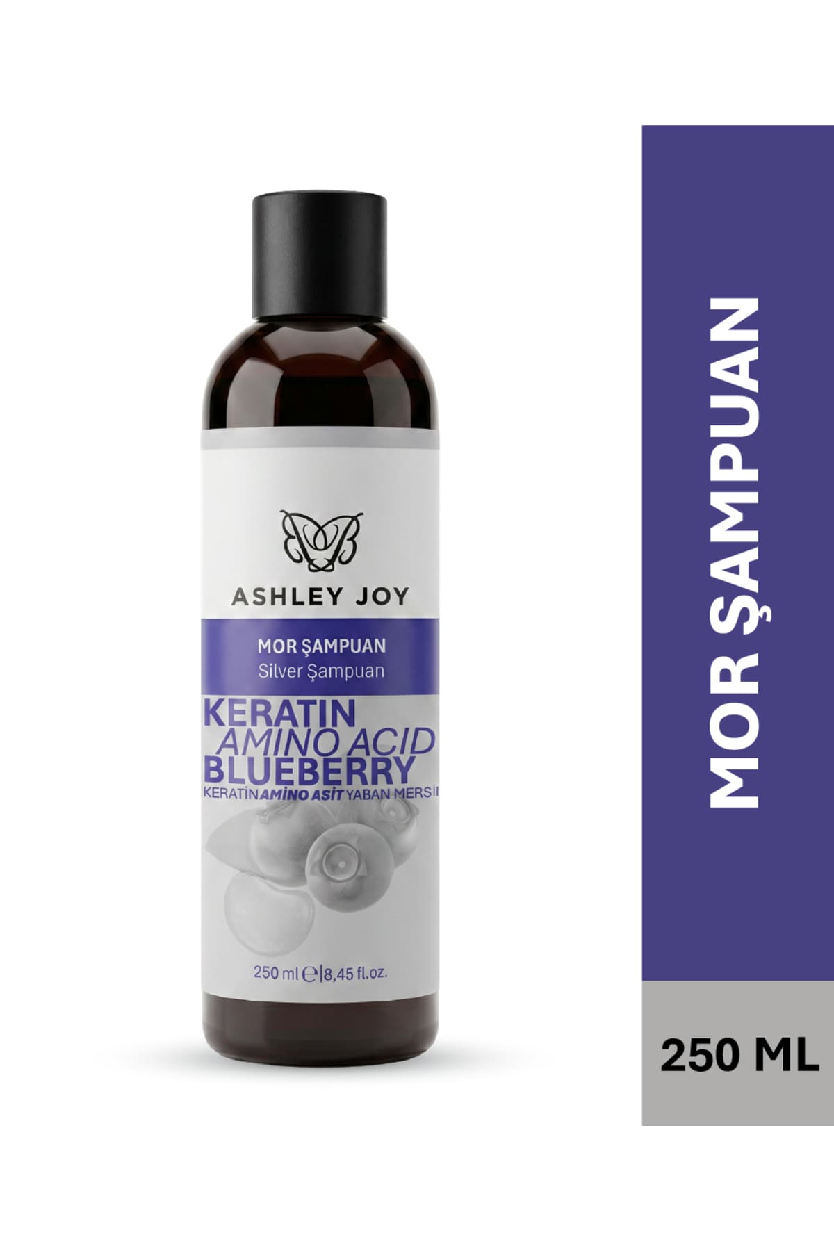 Ashley Joy Mor Şampuan 250ml Platin, Sarı Saçlar İçin Turunculaşma Karşıtı Keratin İçerikli Parabensiz Silver