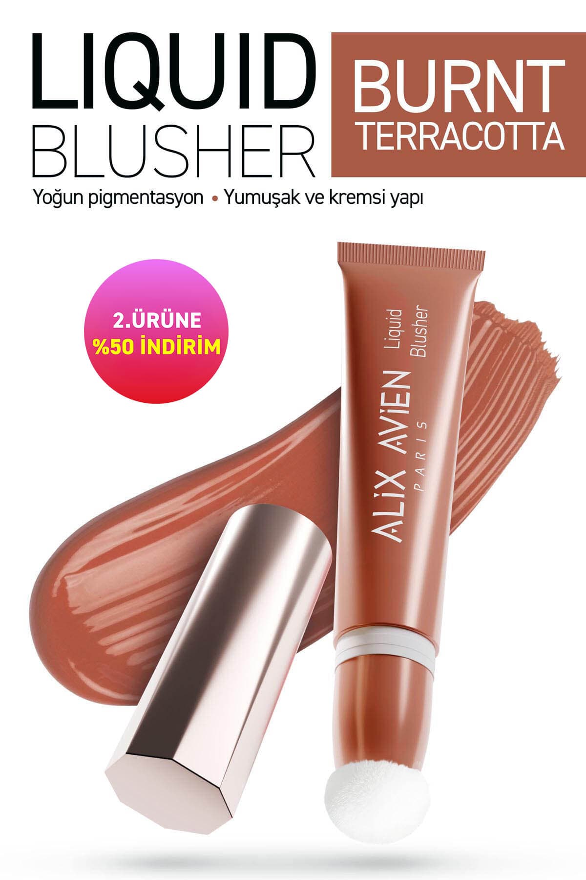 Alix Avien Yoğun Pigmentli E Vitaminli Mat Bitişli Kremsi Likit Allık - Liquid Blusher 05 Burnt Terracotta