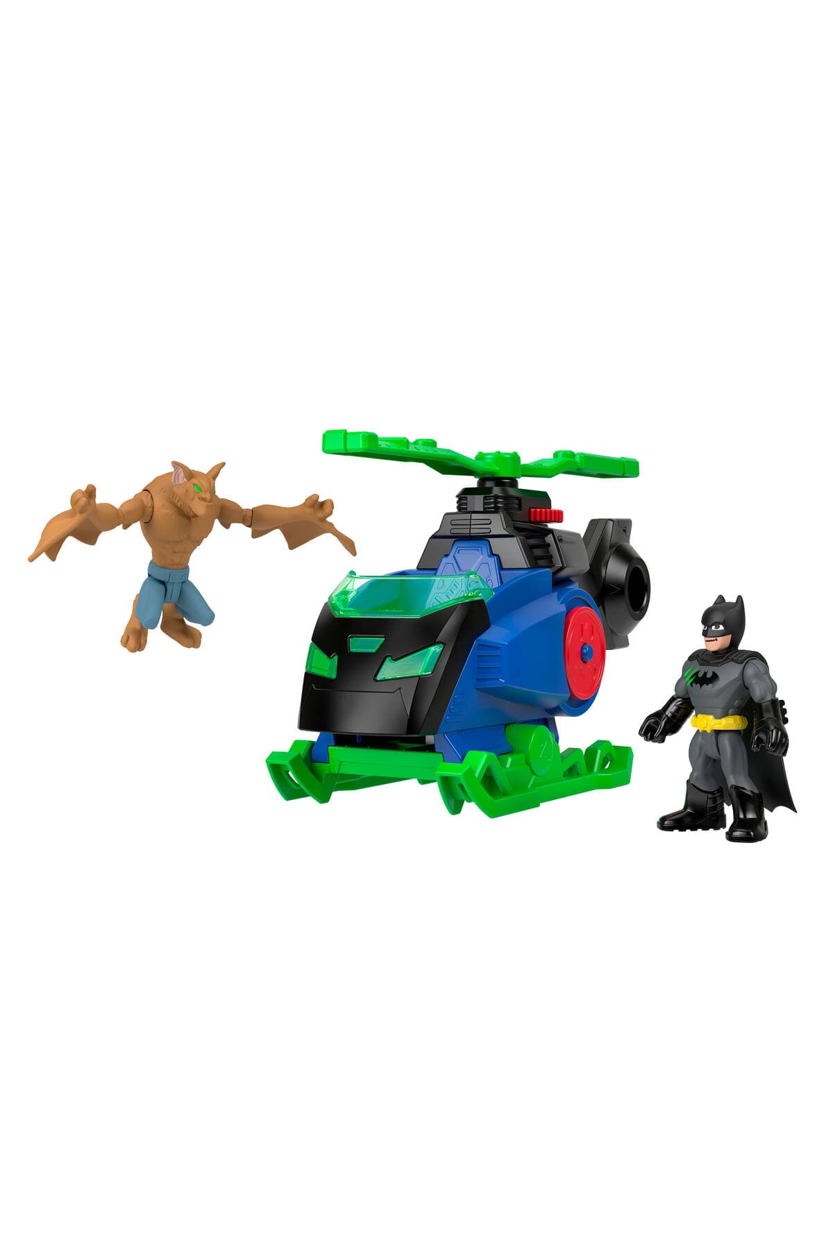 Imaginext DC SUPER FRIENDS Batcopter ve Man-Bat Oyun Seti, Batman, Man-Bat, fırlatılabilir disk JML97