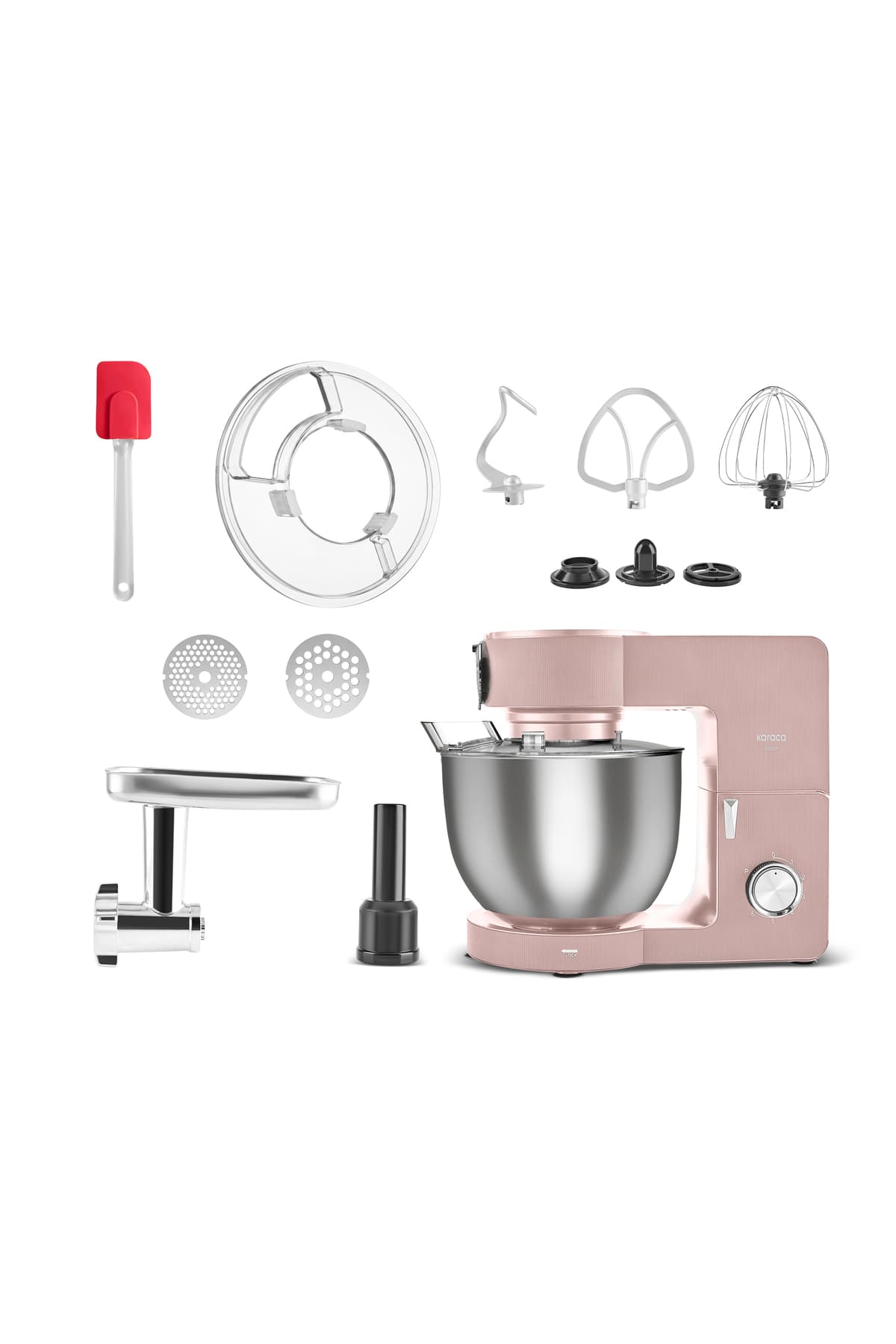 Karaca Multichef Ultra Kıyma Çekme/Sucuk-Sosis/İçli Köfte Aparatlı Hamur Yoğurma Makinesi Rosegold 2000W 8L