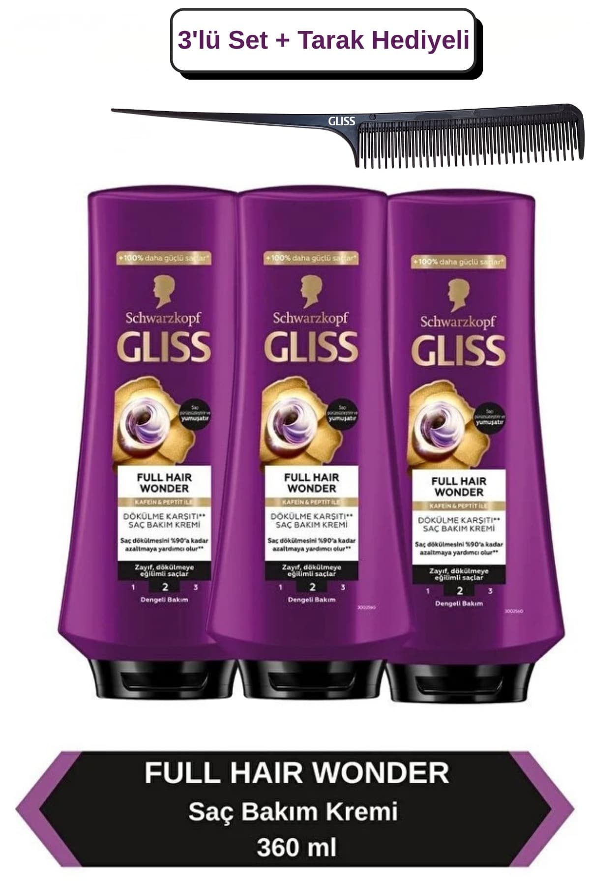 Gliss Full Hair Wonder Dökülme Karşıtı Saç Bakım Kremi 360 mlx3 Adet