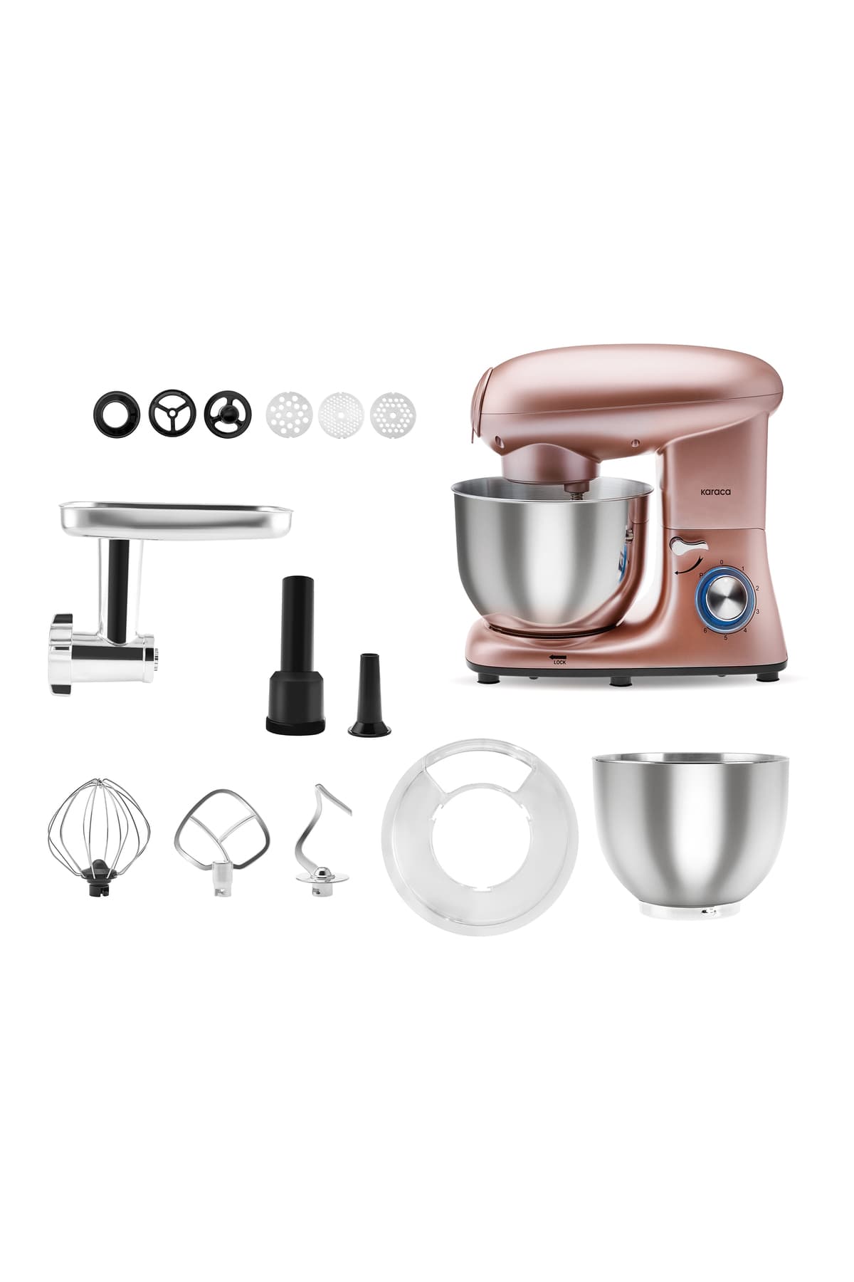 Karaca Multichef Stand Mikser Rosegold Mutfak Şefi 1900w 5,5l Kıyma Çekme Sucuk-sosis Içli Köfte Ap.