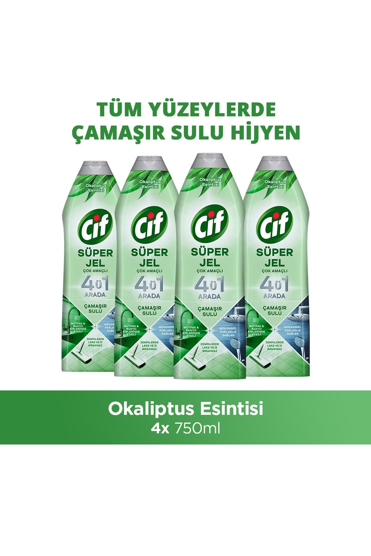 Cif Tüm Yüzeyler Için Jel Yüzey Temizleyici Leke Çıkarıcı, Yağ Çözücü Bahar Ferahlığı 750 MLX4