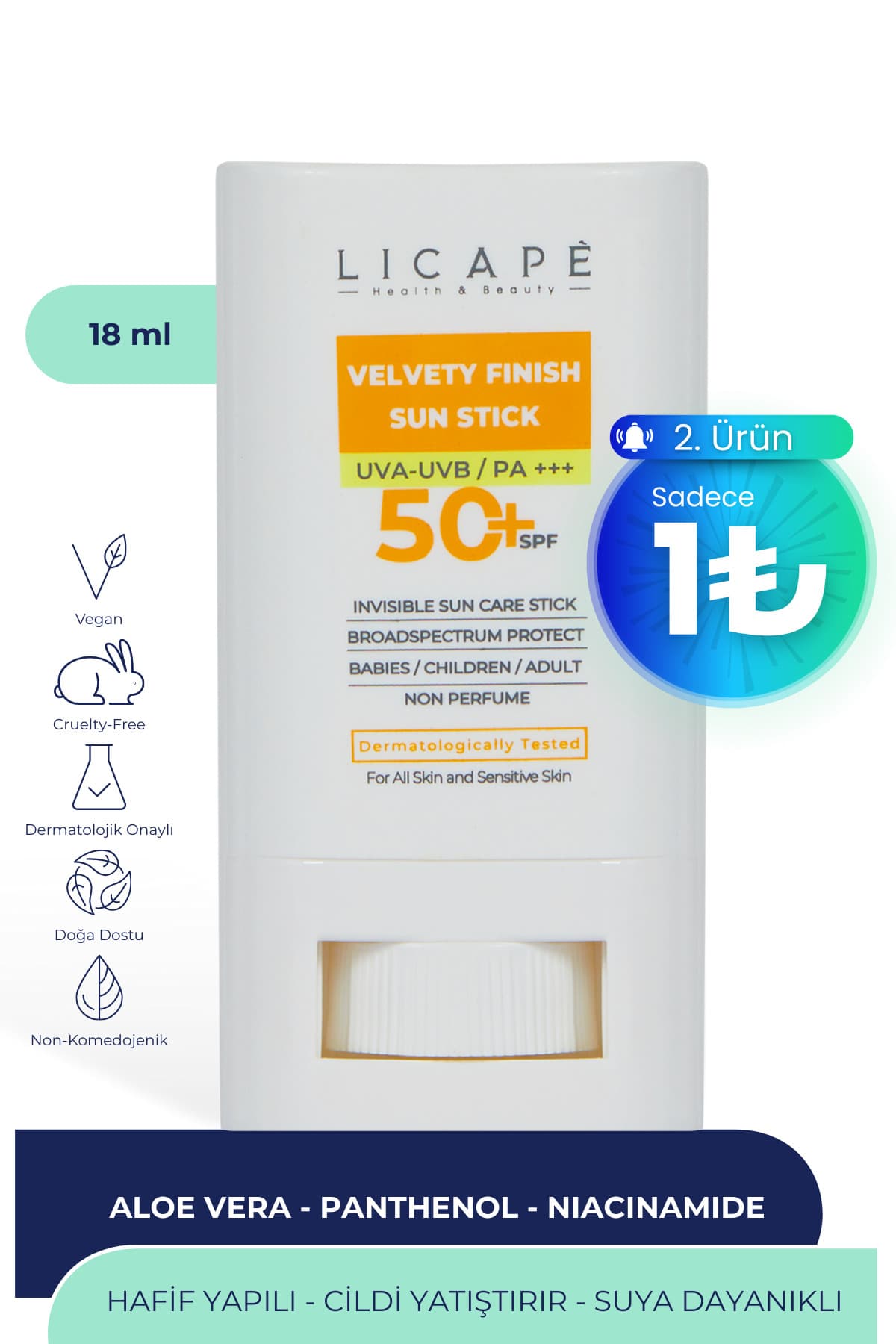 Licape Yüksek Koruma Suya Dayanıklı Tüm Yaş Grubuna Uygun Stick 50 Faktör Güneş Kremi 18 ml