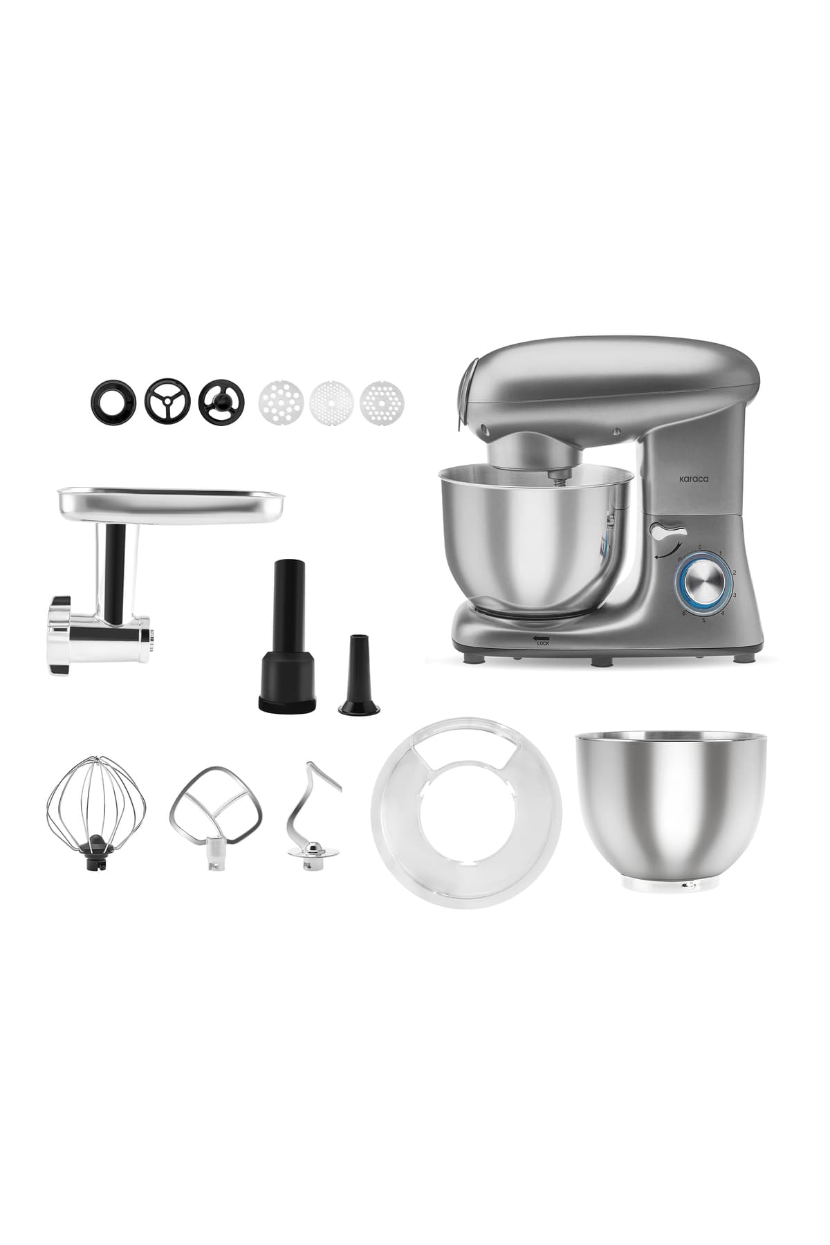 Karaca Multichef Stand Mikser Mutfak Şefi 1900w 5,5lt (KIYMA ÇEKME SUCUK-SOSİS İÇLİ KÖFTE APARATLI)
