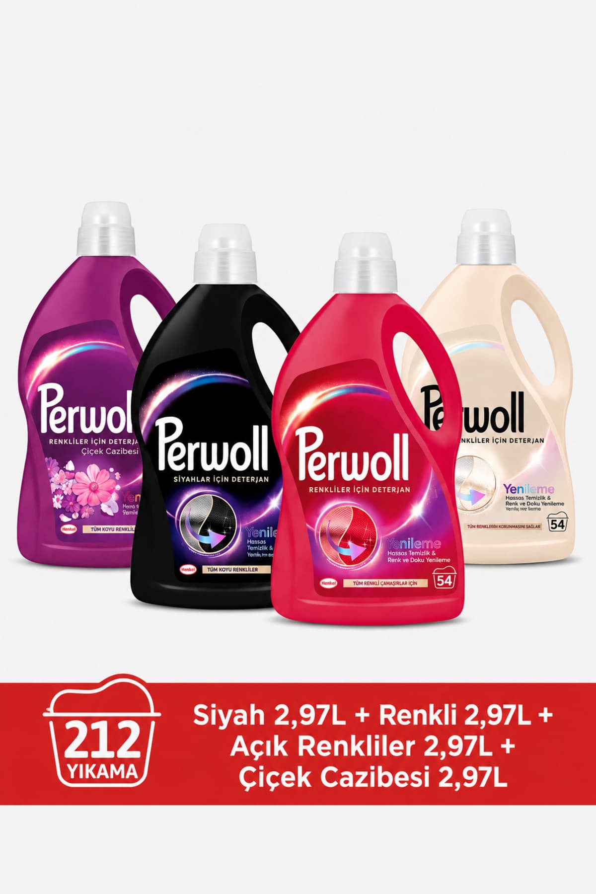 Perwoll Hassas Sıvı Çamaşır Deterjanı 4 X 2.97 (195 Yıkama) Siyah+Renkli+Açık Renkliler+Çiçek Cazibesi