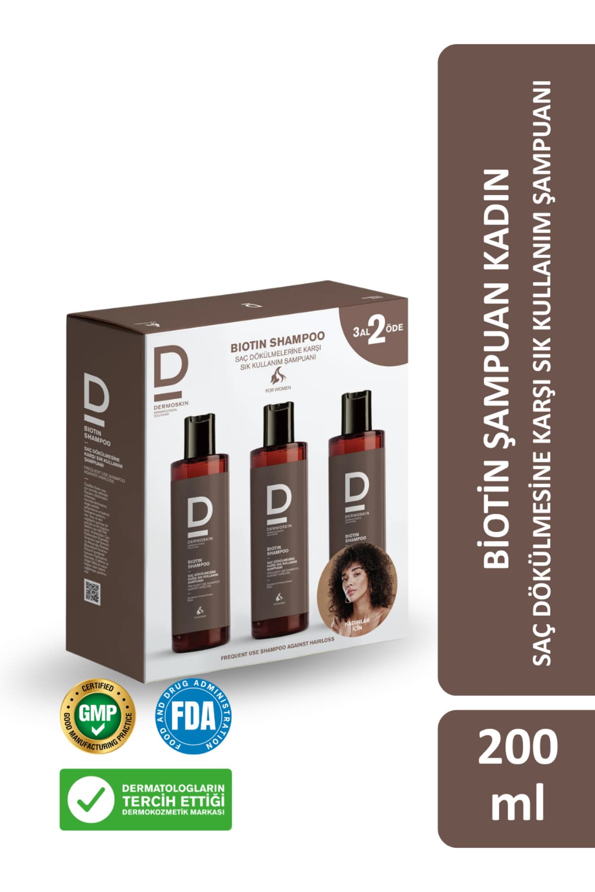 Dermoskin Biotin Şampuan (Kadın) 3 Al 2 Öde | Saç Dökülmesi Karşıtı Şampuan | Kadın Saç Bakımı | 3x200 ml