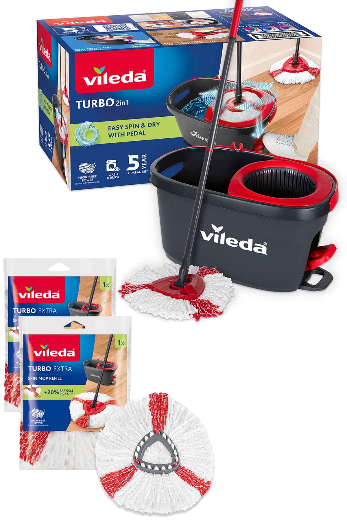 Vileda Turbo 2in1 Yeni Pedallı Temizlik Seti + 2 Paket Turbo Extra Paspas