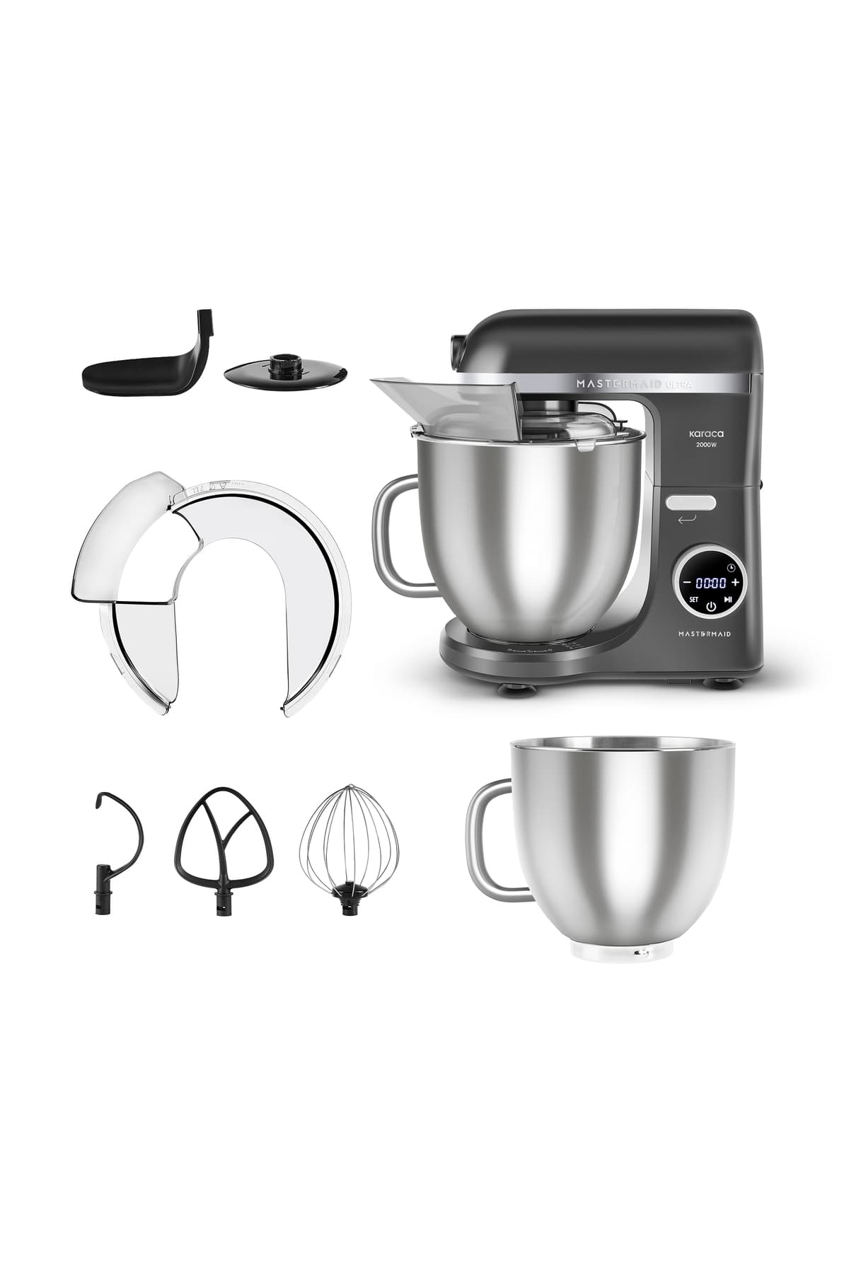 Karaca Mastermaid Chef Ultra D2000W Dijital Ekranlı Hamur Yoğurma Makinesi - Stand Mikser Shadow Gray 7L