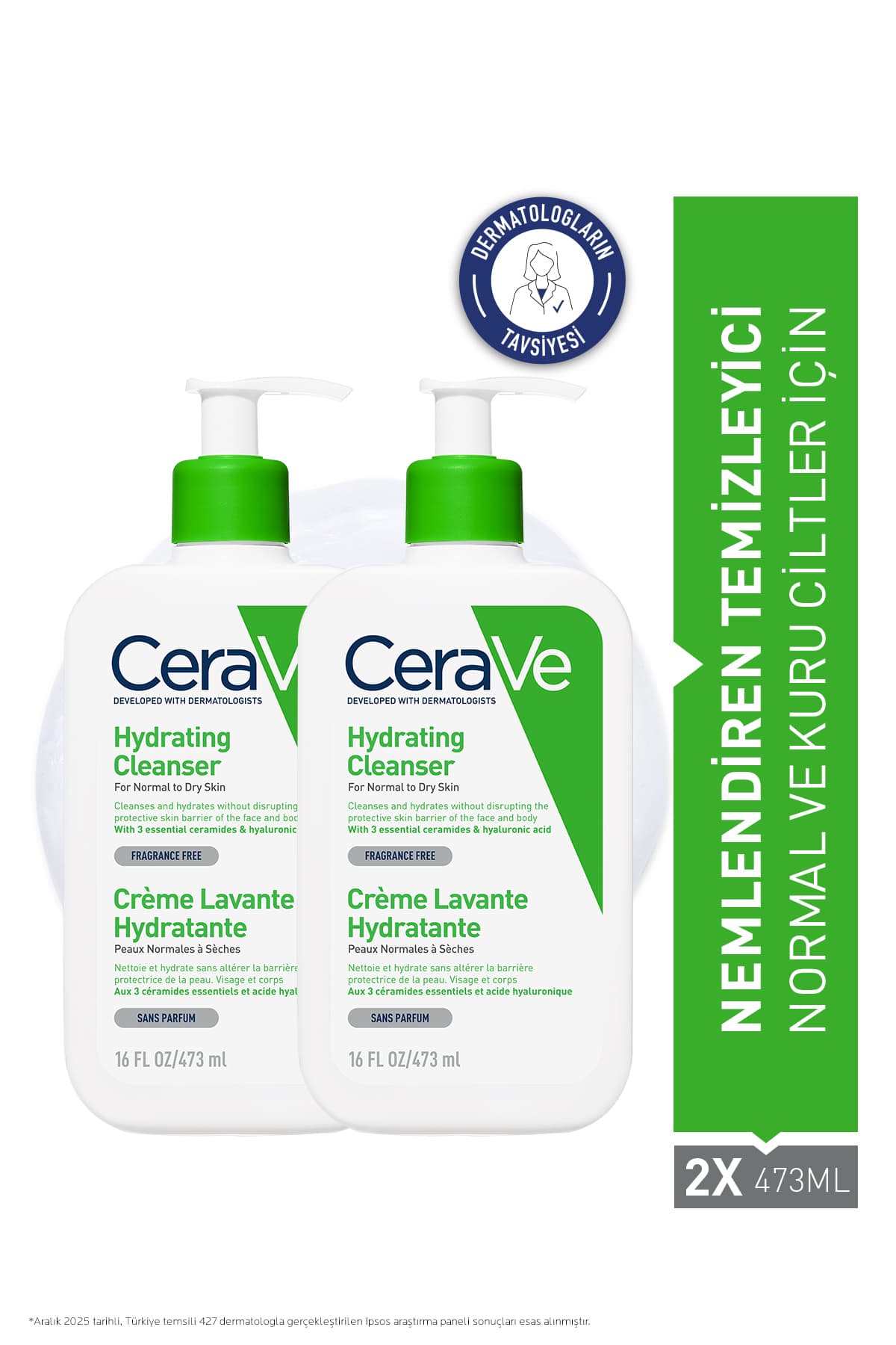 CeraVe Normal & Kuruya Dönük Ciltler İçin Seramid ve Hyalüronik Asit İçeren Nemlendiren Temizleyici 473mlX2