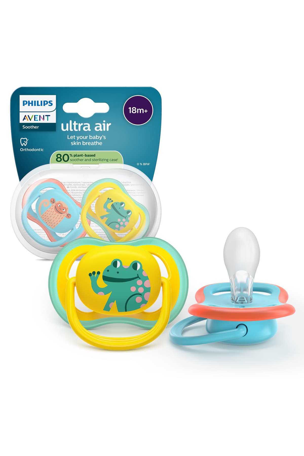 Philips Avent Ultra Air Emzik 18 Ay+, Erkek, OrtodontikYumuşak Silikon Uçlu, BPA İçermez, Hijyen Kutulu, 2'li, SCF349/58