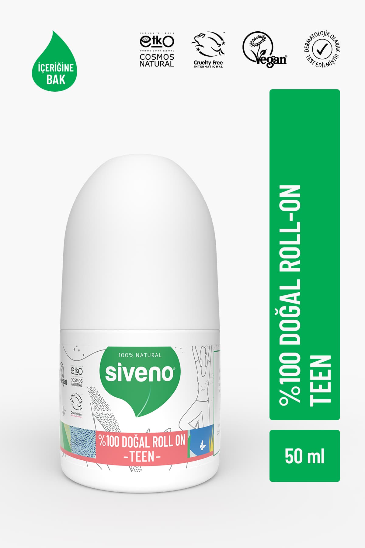 Siveno %100 Doğal Roll On Teen Girl Genç Kız Deodorant Ter Kokusu Önleyici Bitkisel Lekesiz Vegan 50 ml