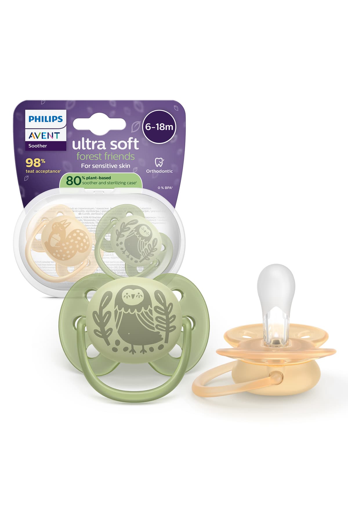 Philips Avent Ultra Soft Emzik 6-18 Ay, Esnek Emzik Kalkanı, Ortodontik, Yumuşak Silikon Uçlu, BPA İçermez, Hijyen Kutulu, 2'li, SCF091/46