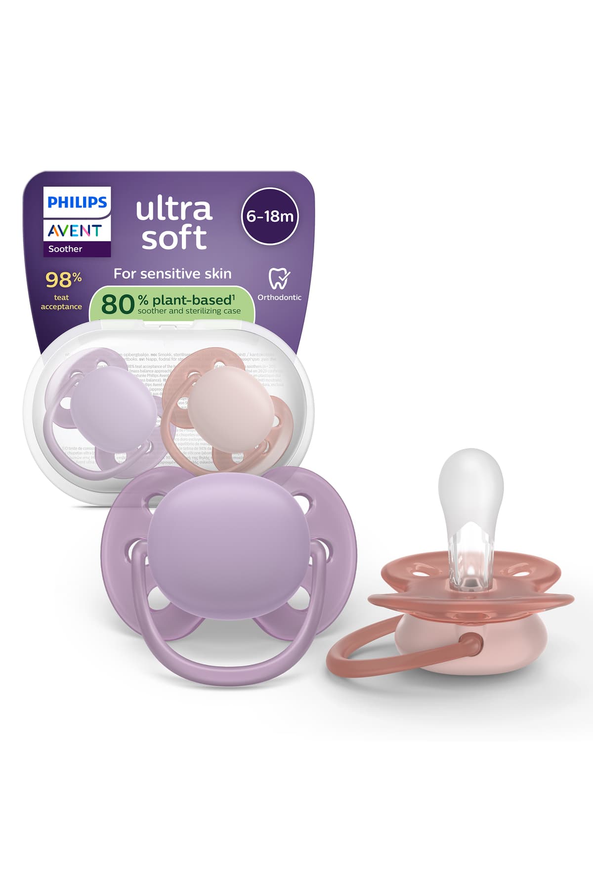 Philips Avent Ultra Soft Emzik 6-18 Ay, Kız, Esnek Emzik Kalkanı, Ortodontik, Yumuşak Silikon Uçlu, BPA İçermez, Hijyen Kutulu, 2'li, SCF091/43