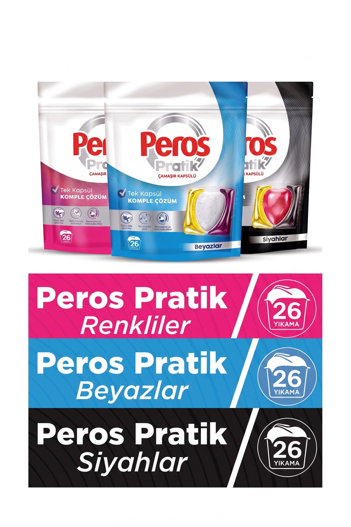 Peros Pratik Matik Çamaşır Deterjanı Kapsülü - Tableti 78 Adet (3PK*26) (Karma Set)