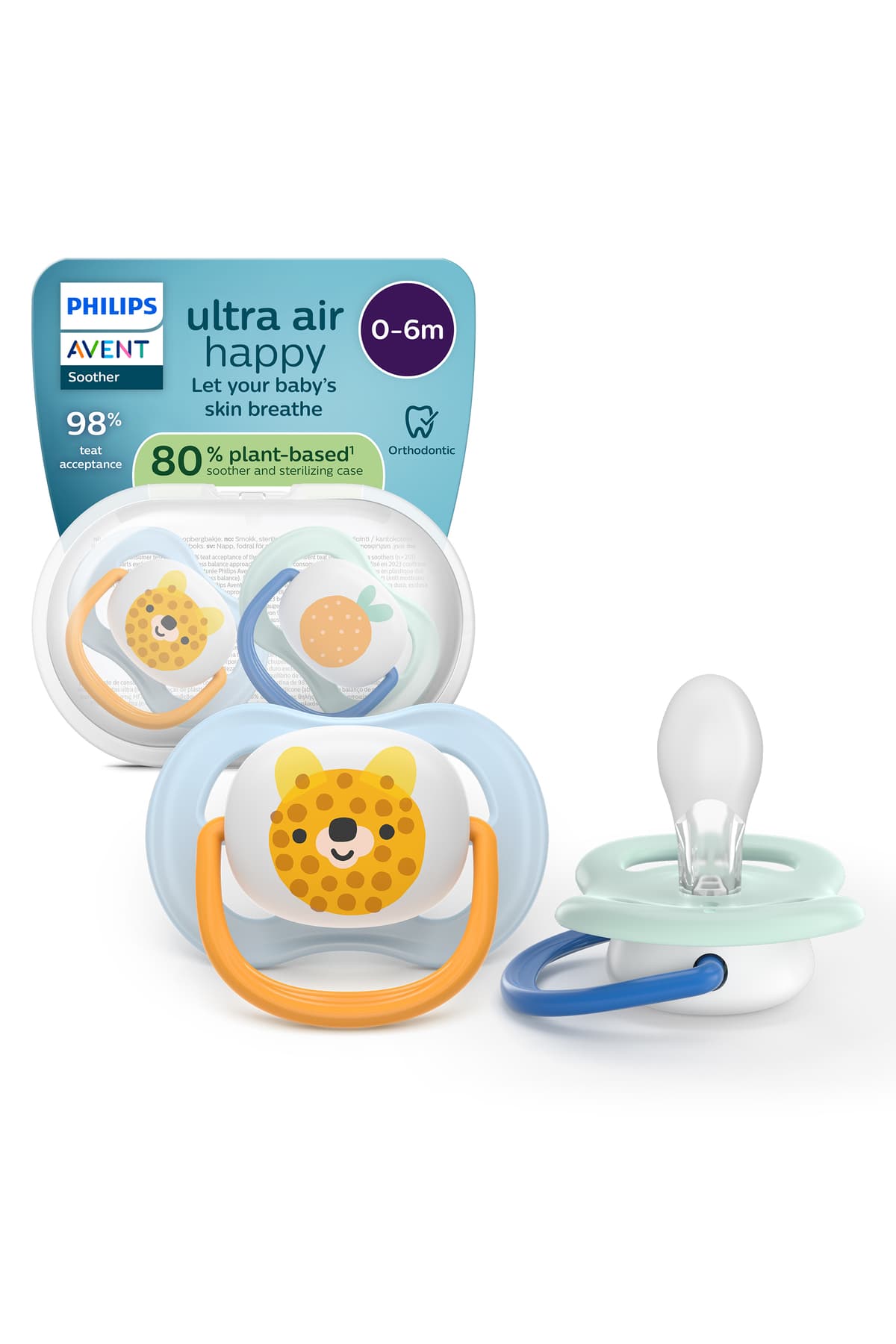 Philips Avent Ultra Air Emzik 0-6 Ay, Erkek, Ortodontik, Yumuşak Silikon Uçlu, BPA İçermez, Taşıma ve Hijyen Kutulu, 2'li Paket, SCF080/23