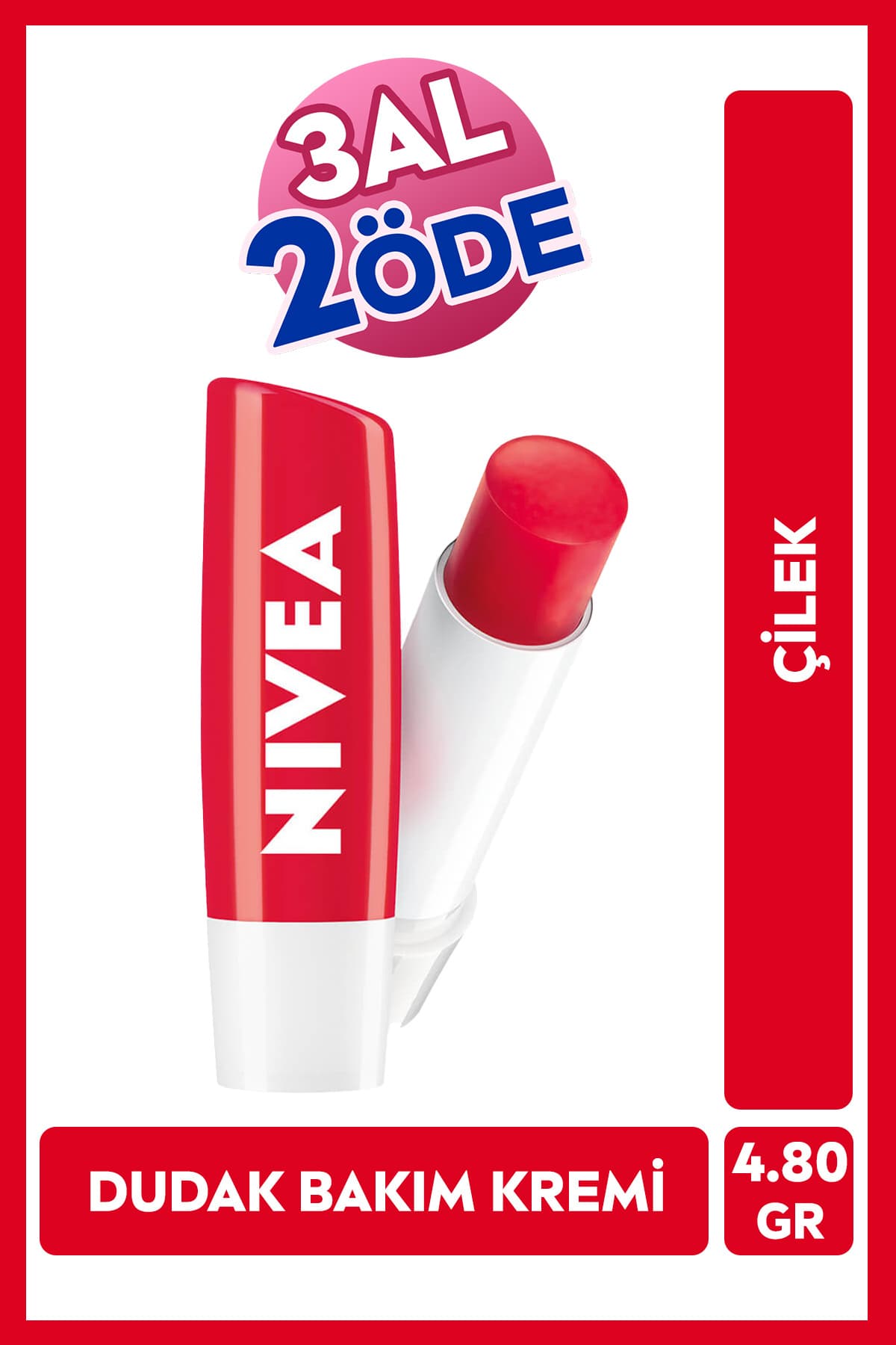 NIVEA Çilek Renkli Dudak Bakım Kremi ve Parlatıcısı 4.8gr, Nemlendirici, Hafif Kırmızı Işıltı