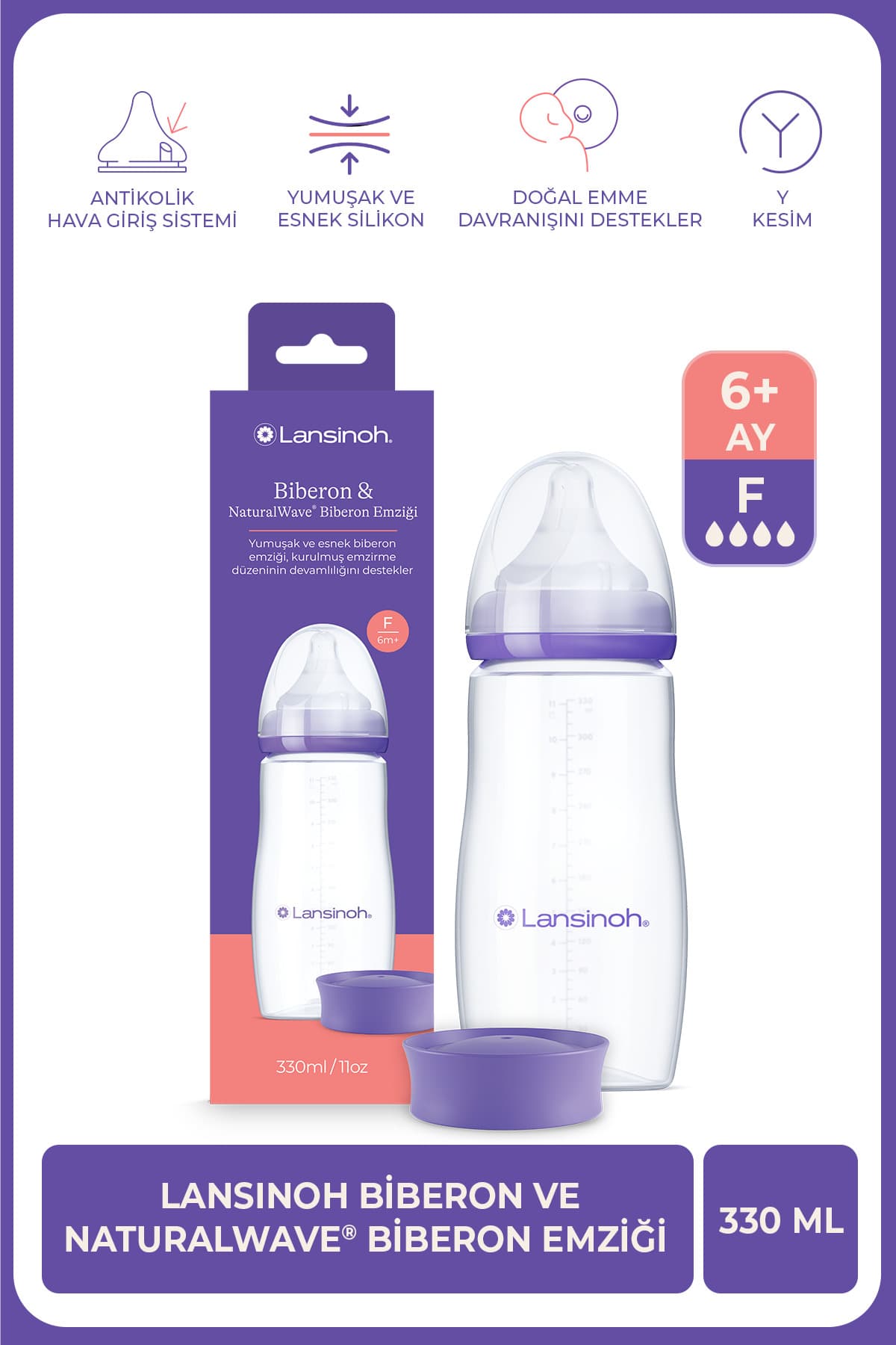 LANSINOH 330 ml Biberon ve NaturalWave® Biberon Emziği (6 Ay+)