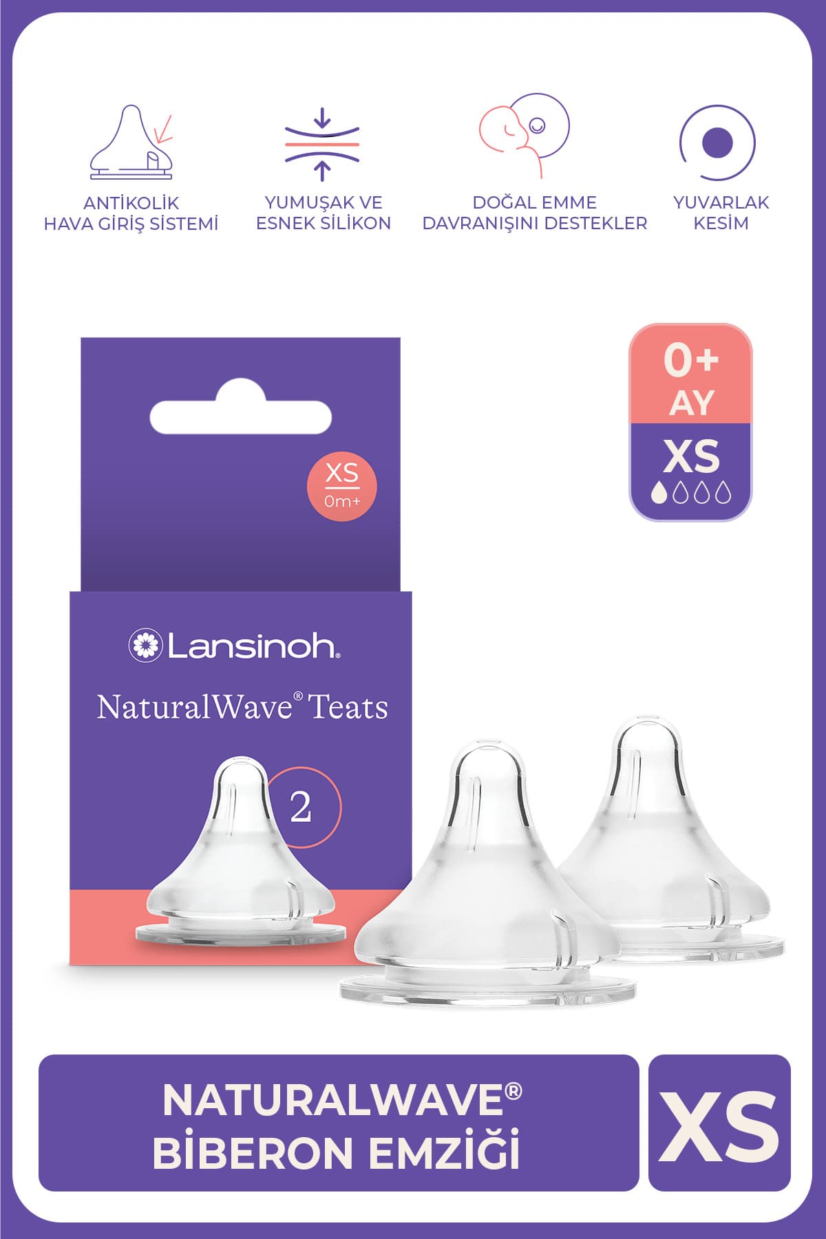 LANSINOH NaturalWave® 2'li Biberon Emziği Ekstra Yavaş Akışlı (0 Ay+)