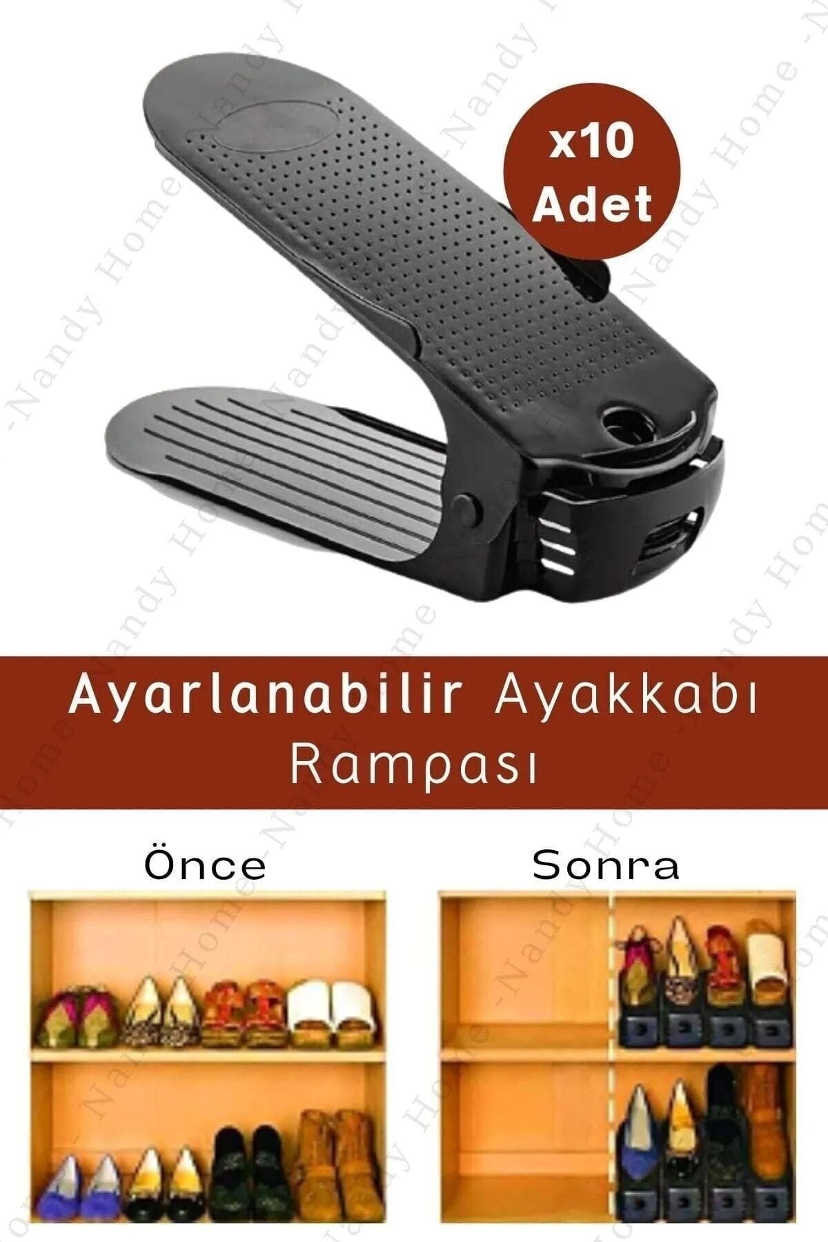 Nandy Home Siyah Ayarlanabilir 4 Kademeli Ayakkabı Rampası 10'Lu Set