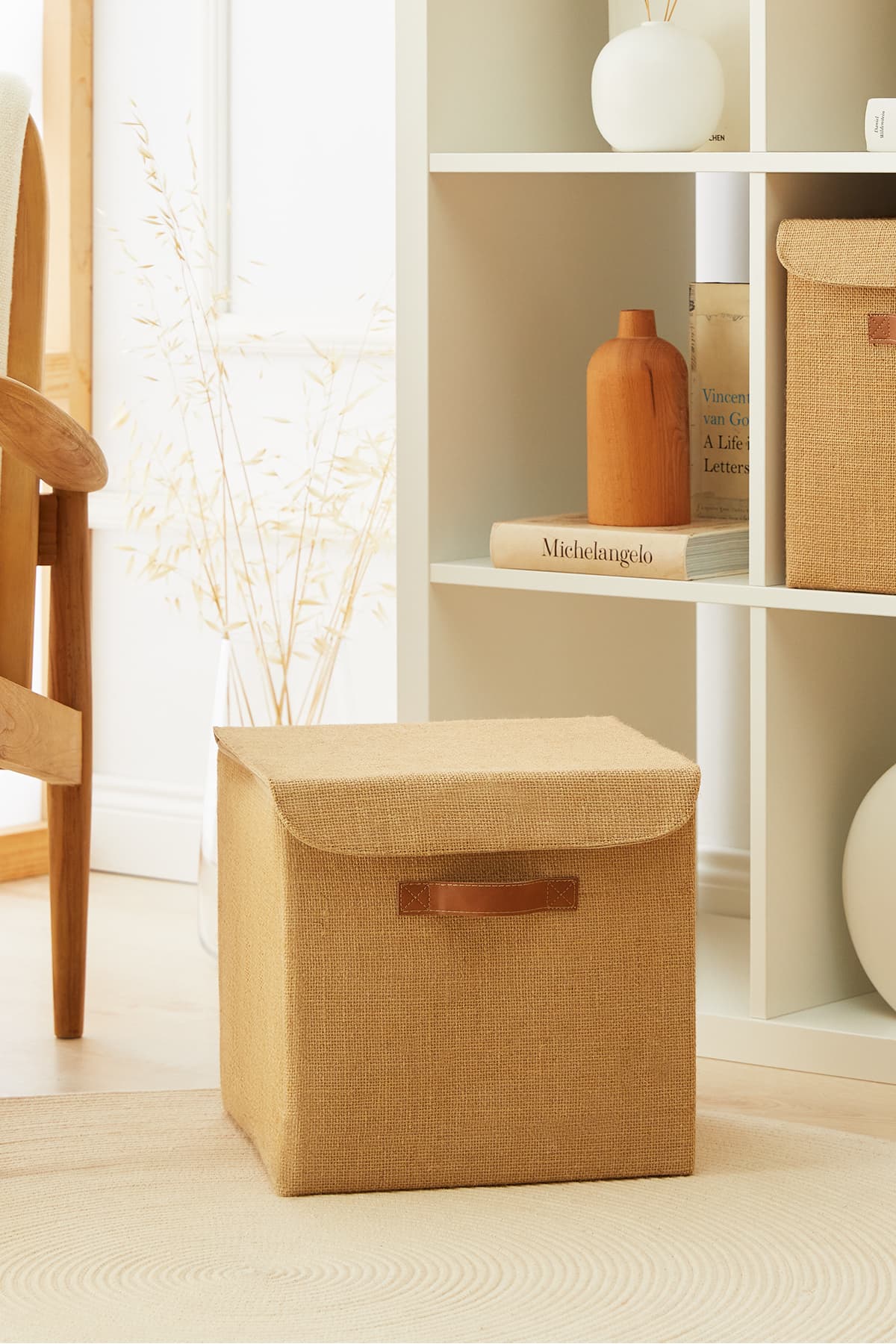 Ocean Home Textile Jüt Kapaklı Dolap İçi Çamaşır Oyuncak Düzenleyici Katlanır Saklama Kutusu 30x30x30