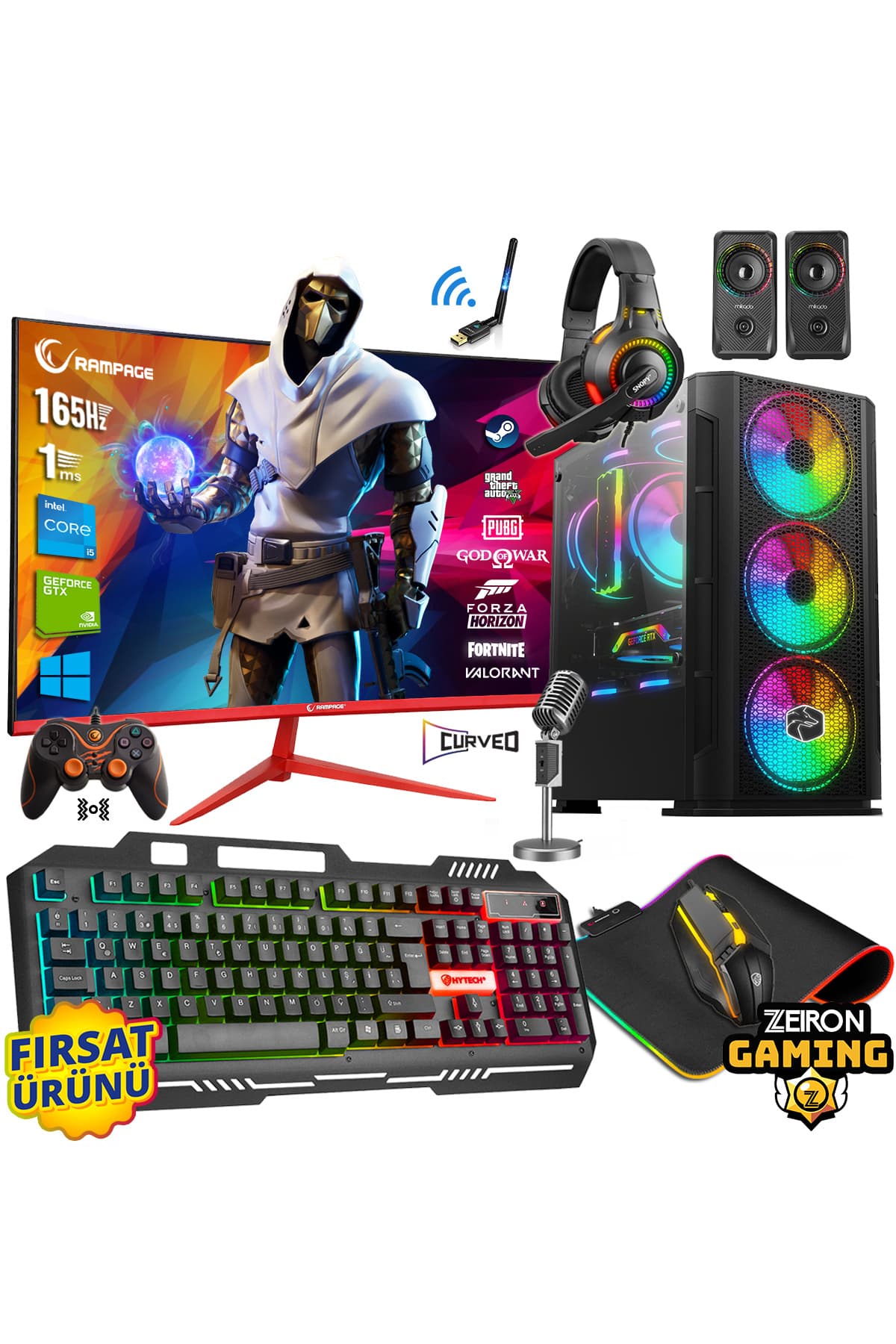 Zeiron Galaxy Ryzen 5 3600 16GB DDR4 512GB NVMe M.2 SSD RX580 8GB 24" 165Hz Hazır Sistem Oyuncu Bilgisayarı