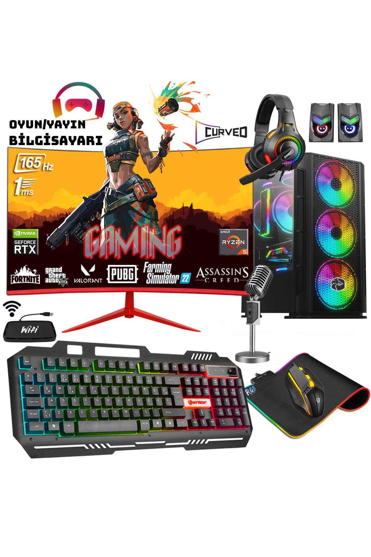 Zeiron Wizard X70 AMD Ryzen 7 5700 16GB RAM 512GB SSD RTX3050 24" 165Hz Curved Oyuncu Masaüstü Bilgisayar