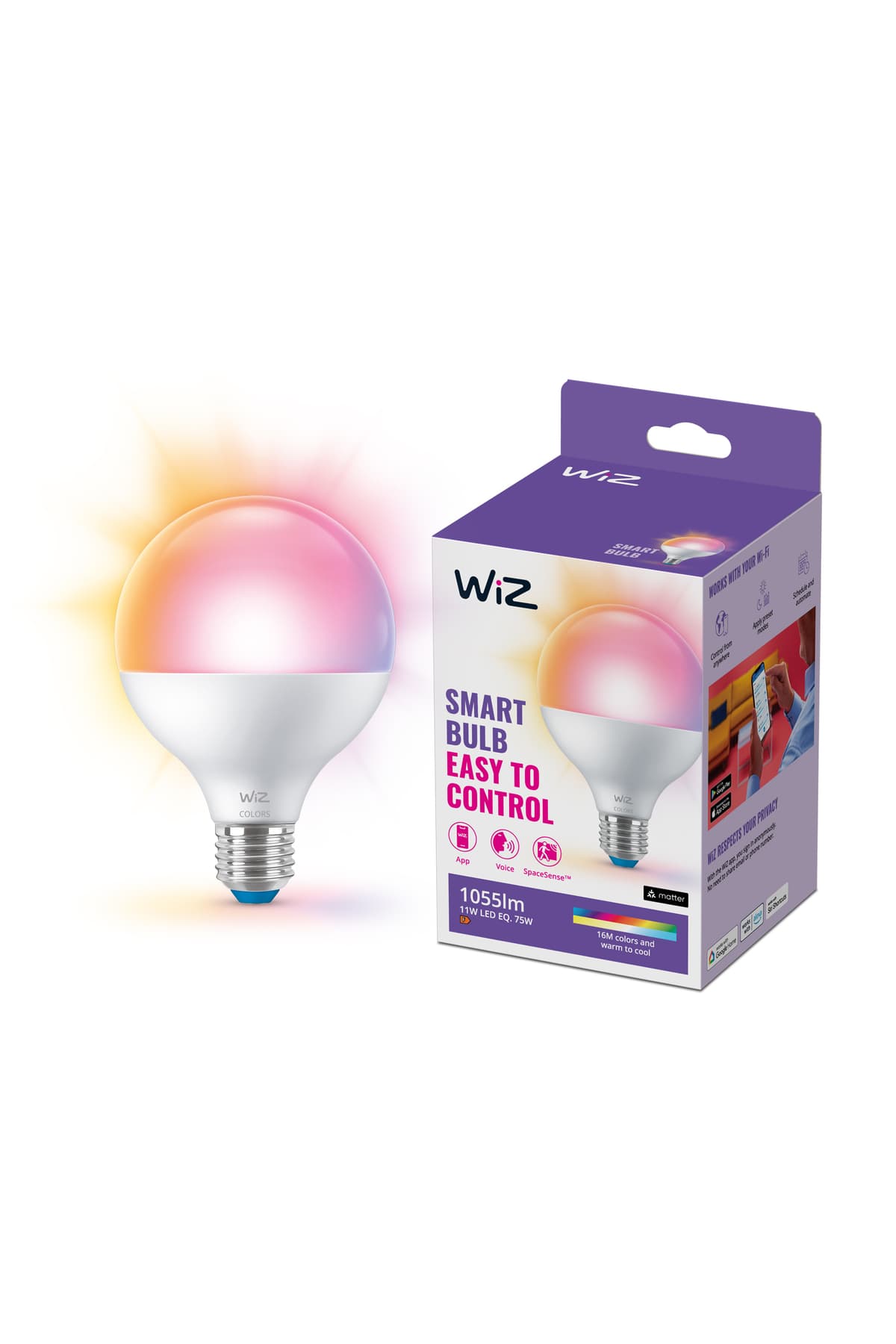 Wiz 75W Renkli Ambiyans E27 Akıllı Ampul (G95) Matter, Google Home, Alexa Uyumlu