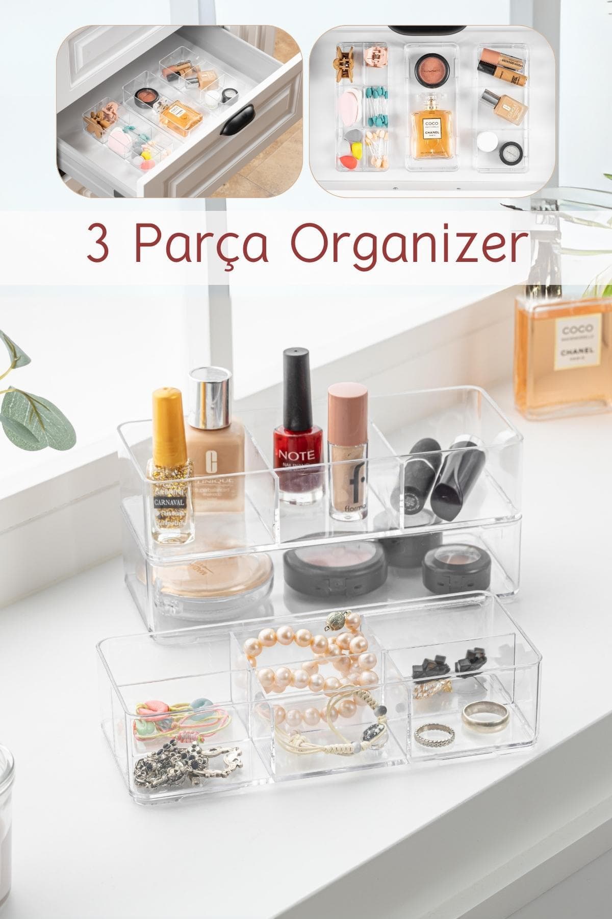 Nandy Home 3 Parça Çekmece İçi, Çok Amaçlı Düzenleyici Organizer Seti