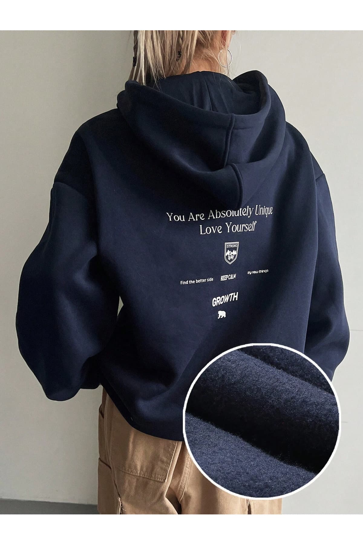 trendgar your self sırt Baskılı lacivert Kapşonlu Sweatshirt