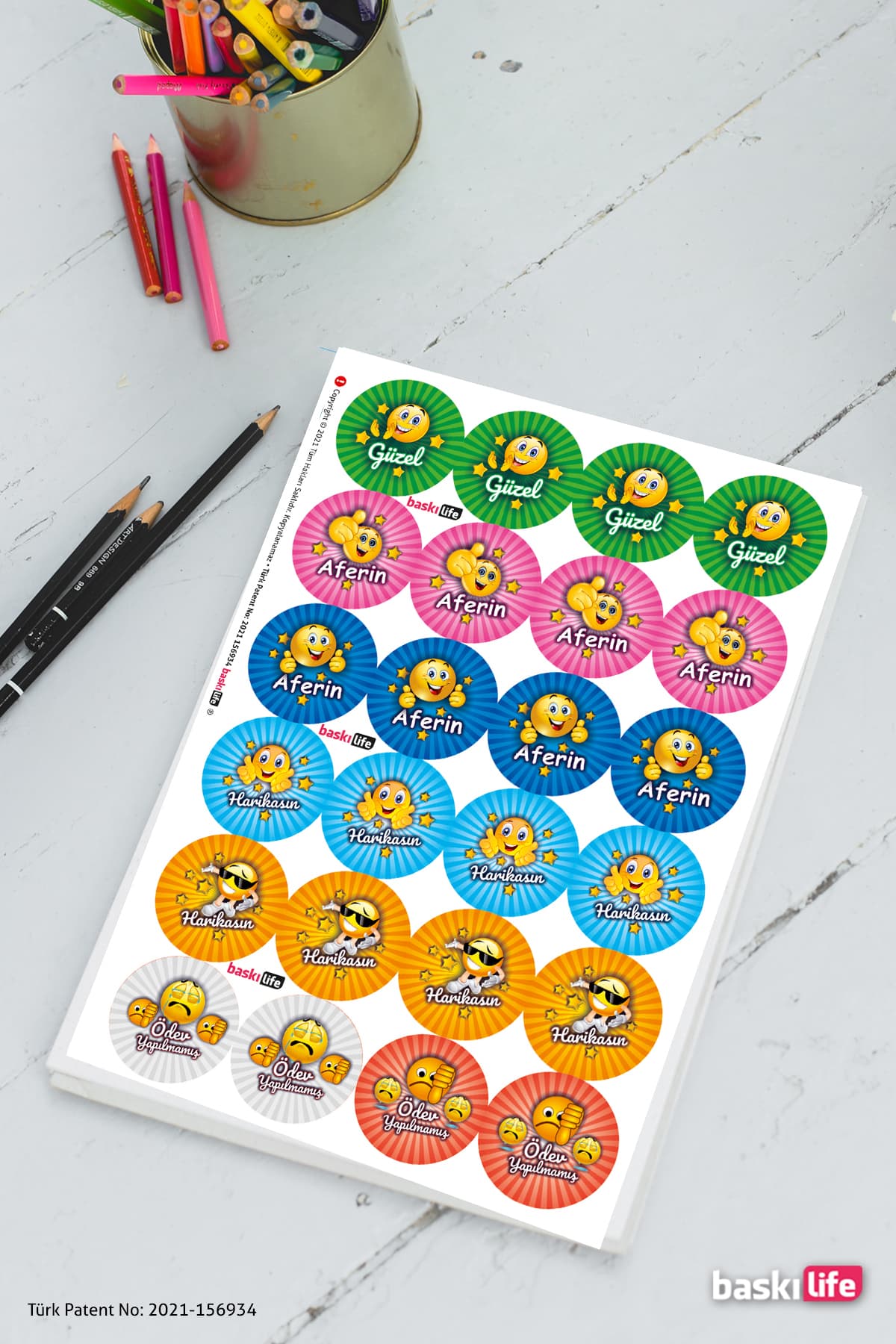 Baskı Life Yuvarlak Aferin Ödev Etiket Sticker Öğretmen Aferin Harikasın Etiketleri 210 Adet