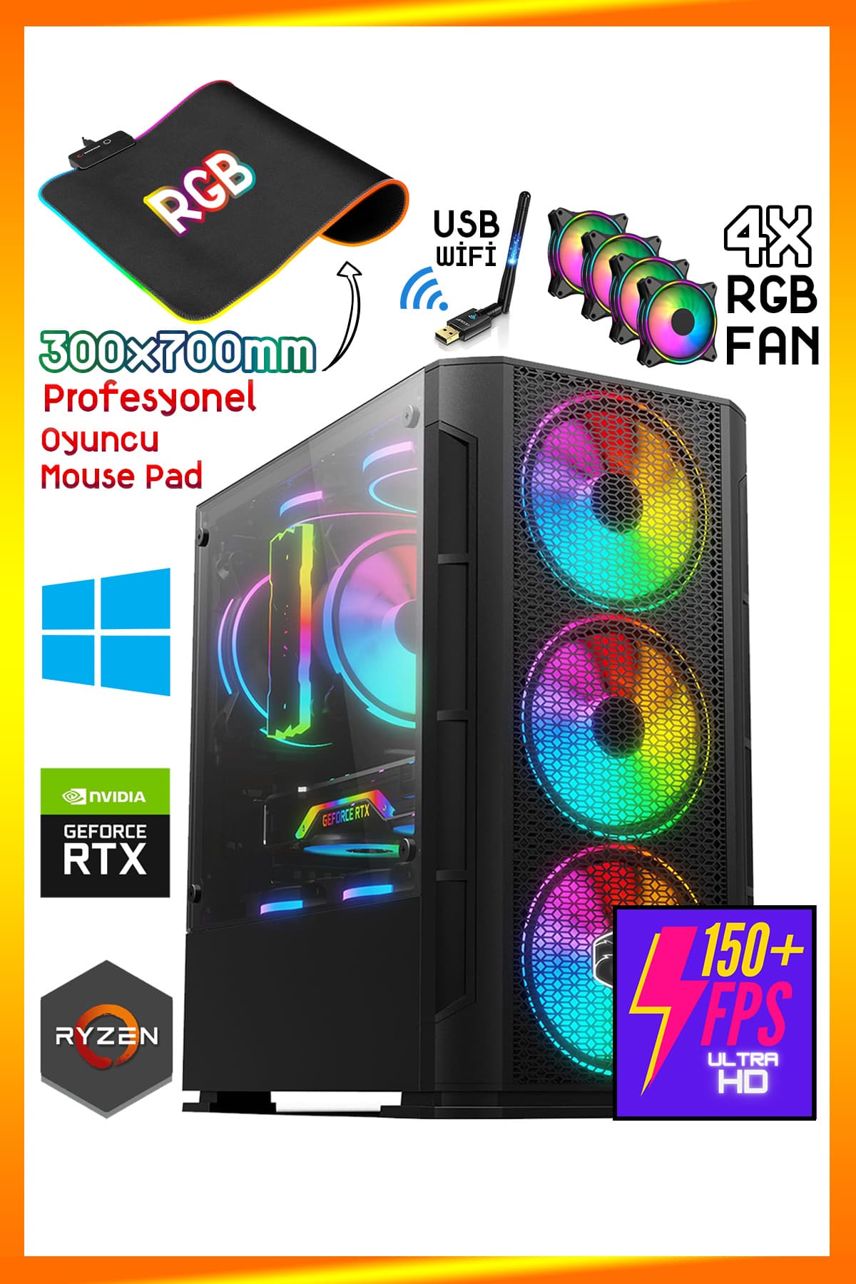 Zeiron Prime X5 Ryzen 5 5500 16GB 3200MHz Ram 512GB NVMe M.2 SSD RTX3050 8GB GDDR6 Oyuncu Bilgisayarı
