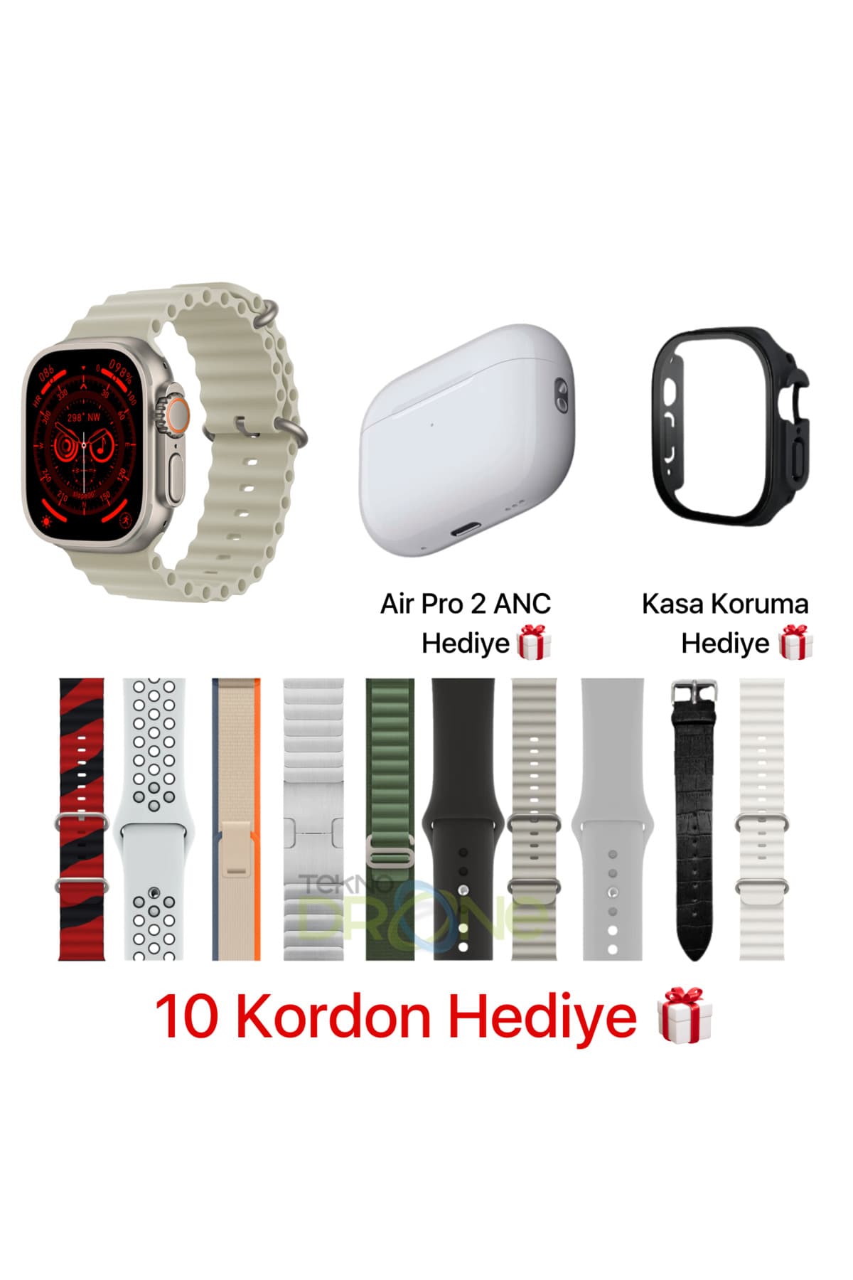 Teknodrone Ultra 13in1 Akıllı Saat Bluetooth Kulaklık, 10 Kordon Ve Koruyucu Hediyeli