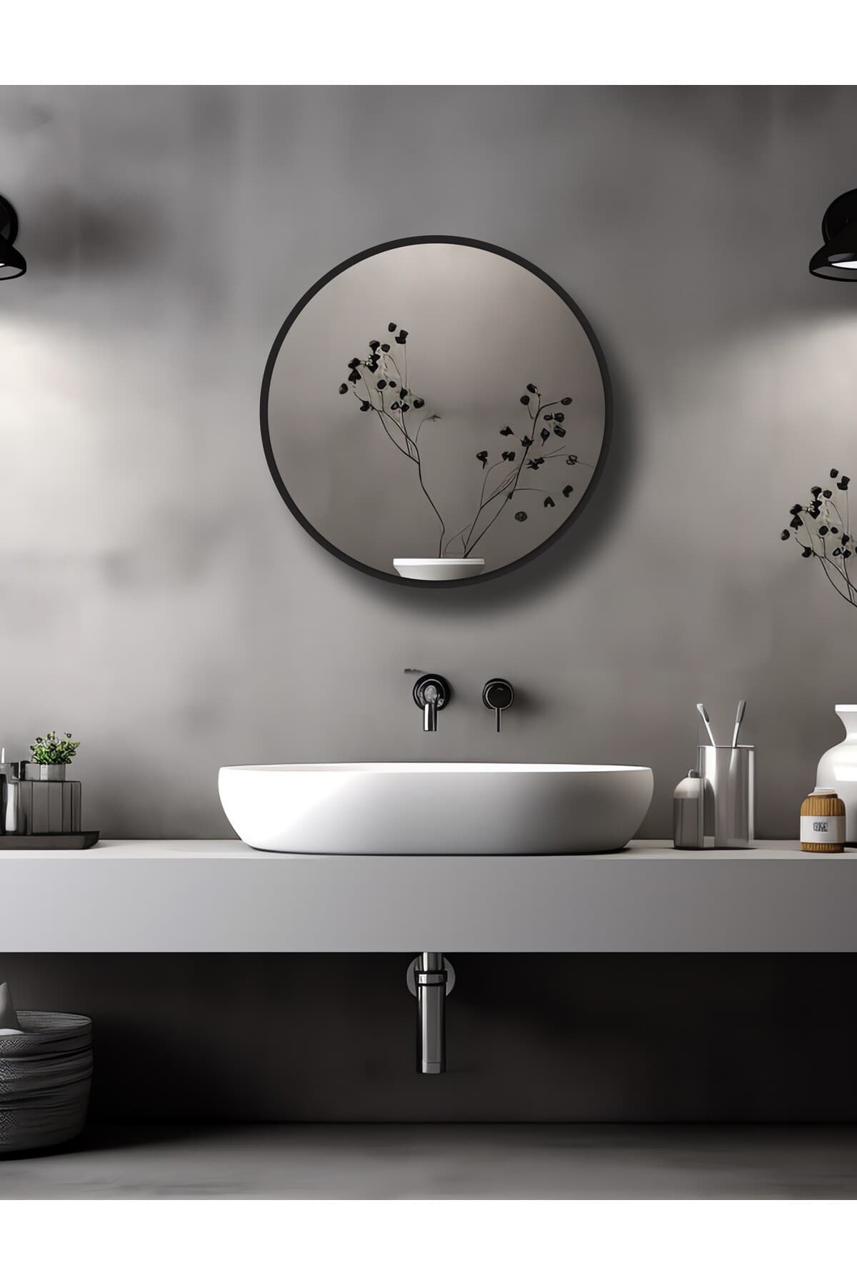 FLORADESİGN Fulya Aynalı Banyo Dolabı | Aynalı Dolap | Lavabo Üstü Dolap - 60cm Siyah