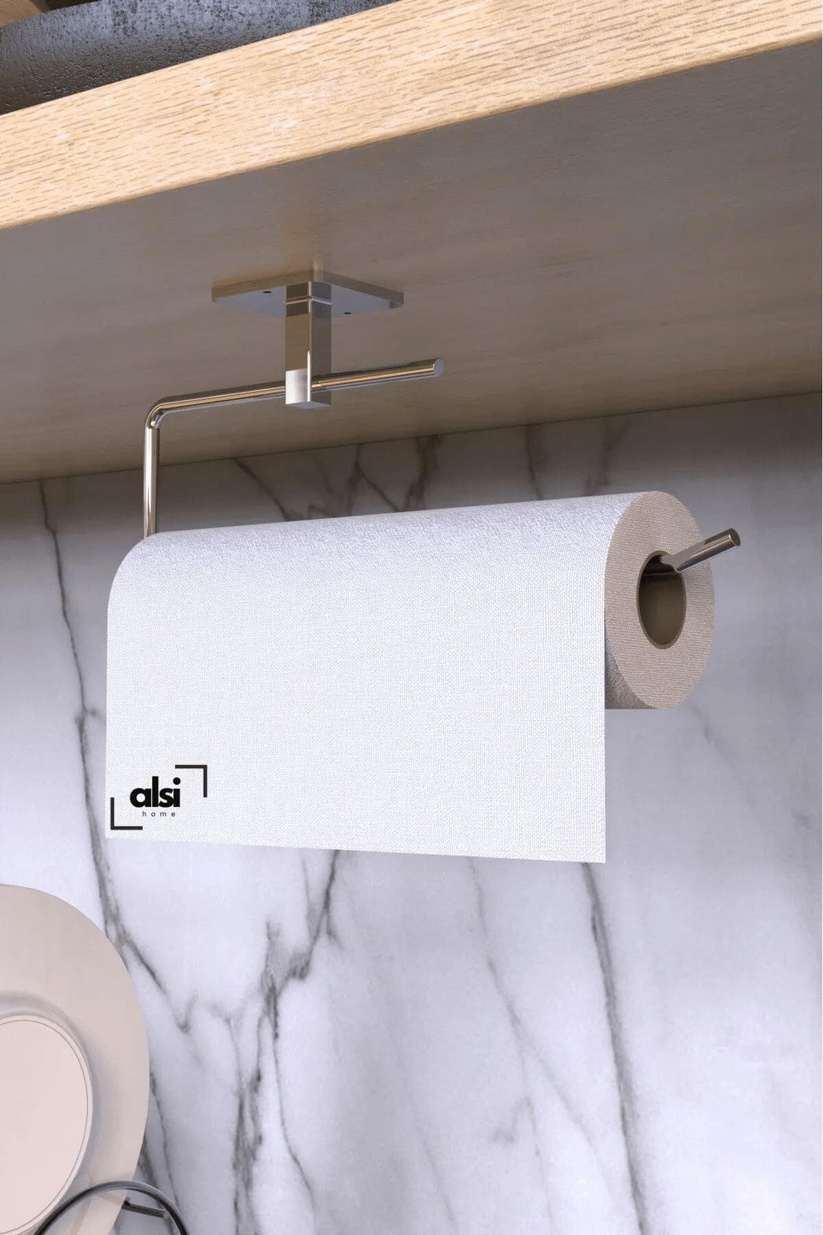 ALSİ HOME Gümüş Rulo Havluluk Peçetelik Yapışkanlı Pratik Mutfak Askısı Kağıt Rulo Havluluk