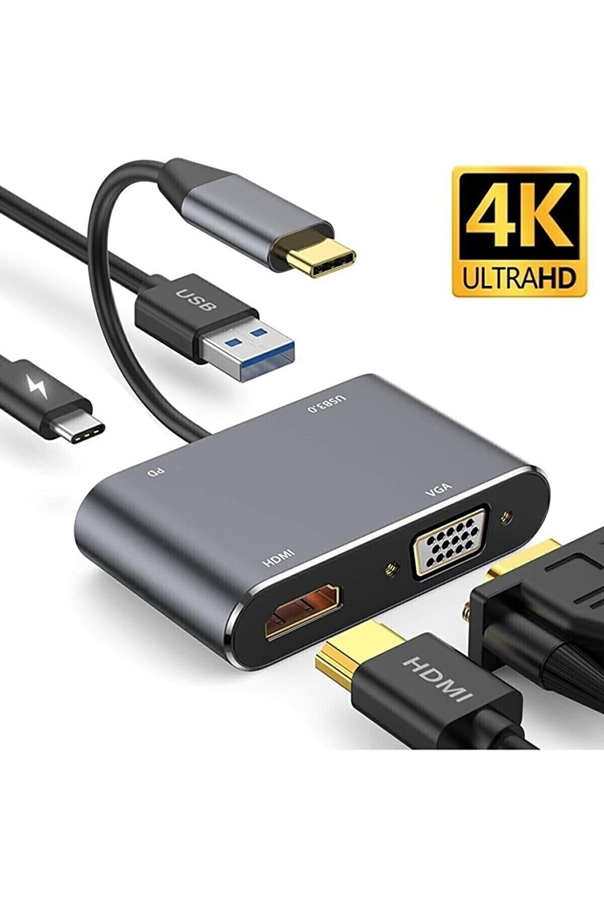 Daytona Fc02 Macbook Uyumlu Type-c To Usb 3.0 1080p 4k Hdmı Vga Pd Çevirici Adaptör