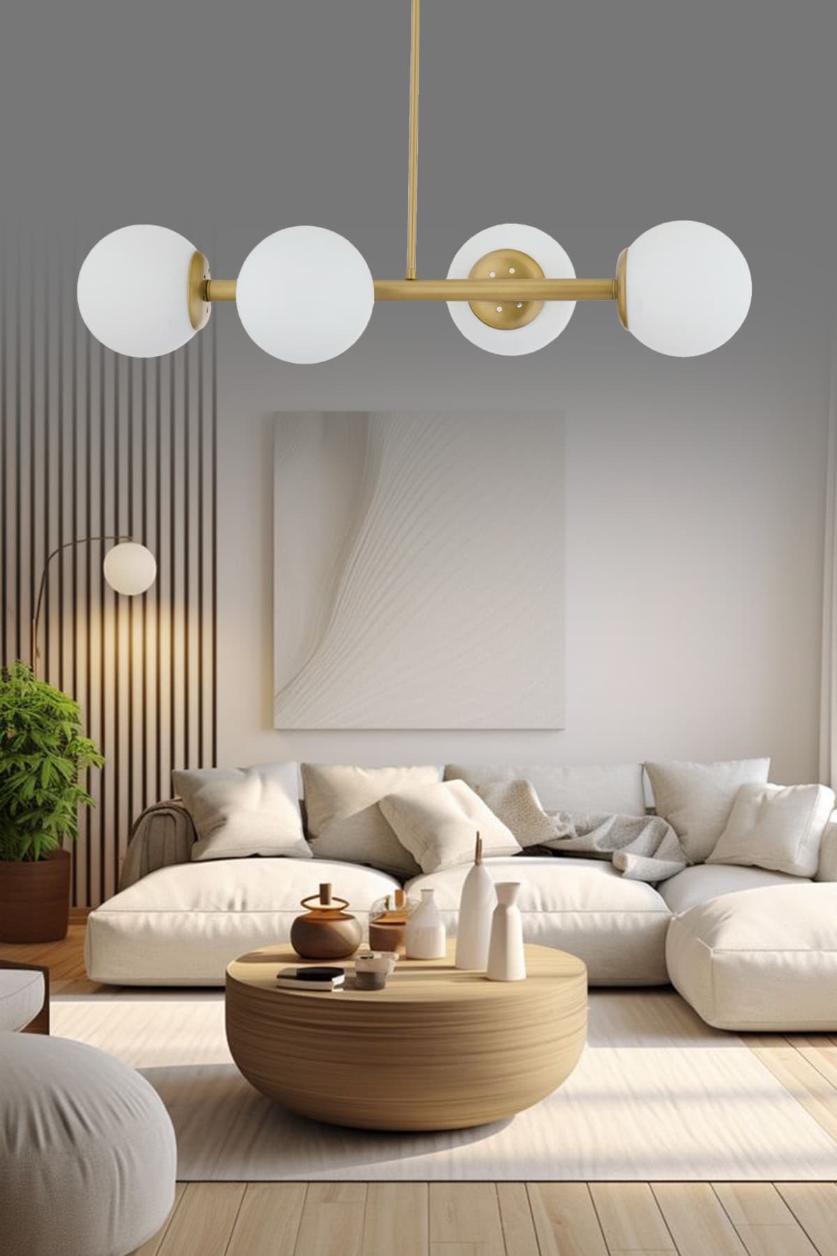Şeflight Luxury Modern Tasarım Eskitme 4'lü Beyaz Glop Camlı Avize