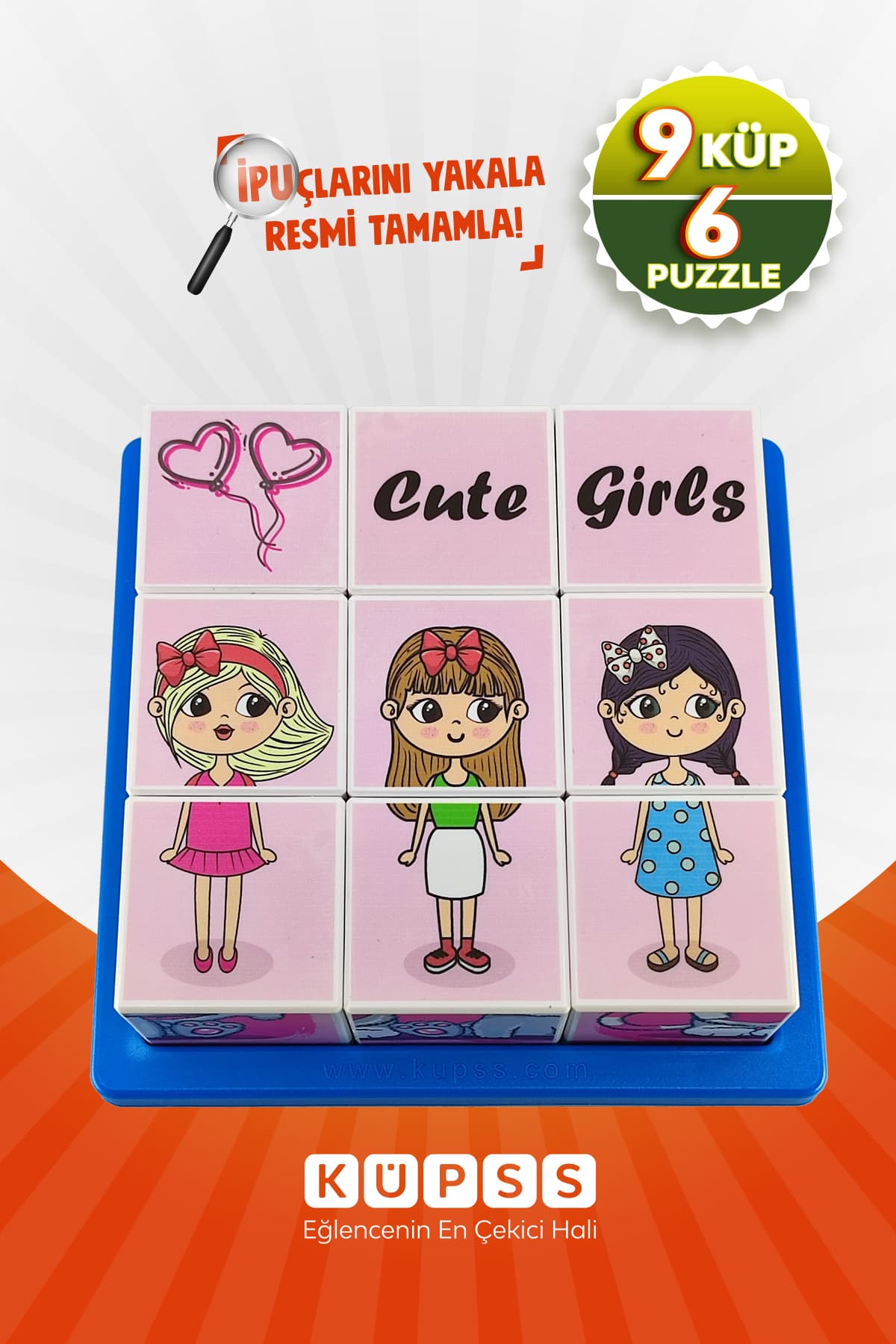 KÜPSS Prenses - Kedi 6 Farklı Sevimli 3d Küp Puzzle 9 Küp 6 Yapboz 3 4 5 6 Yaş Zeka Geliştirici Oyuncaklar