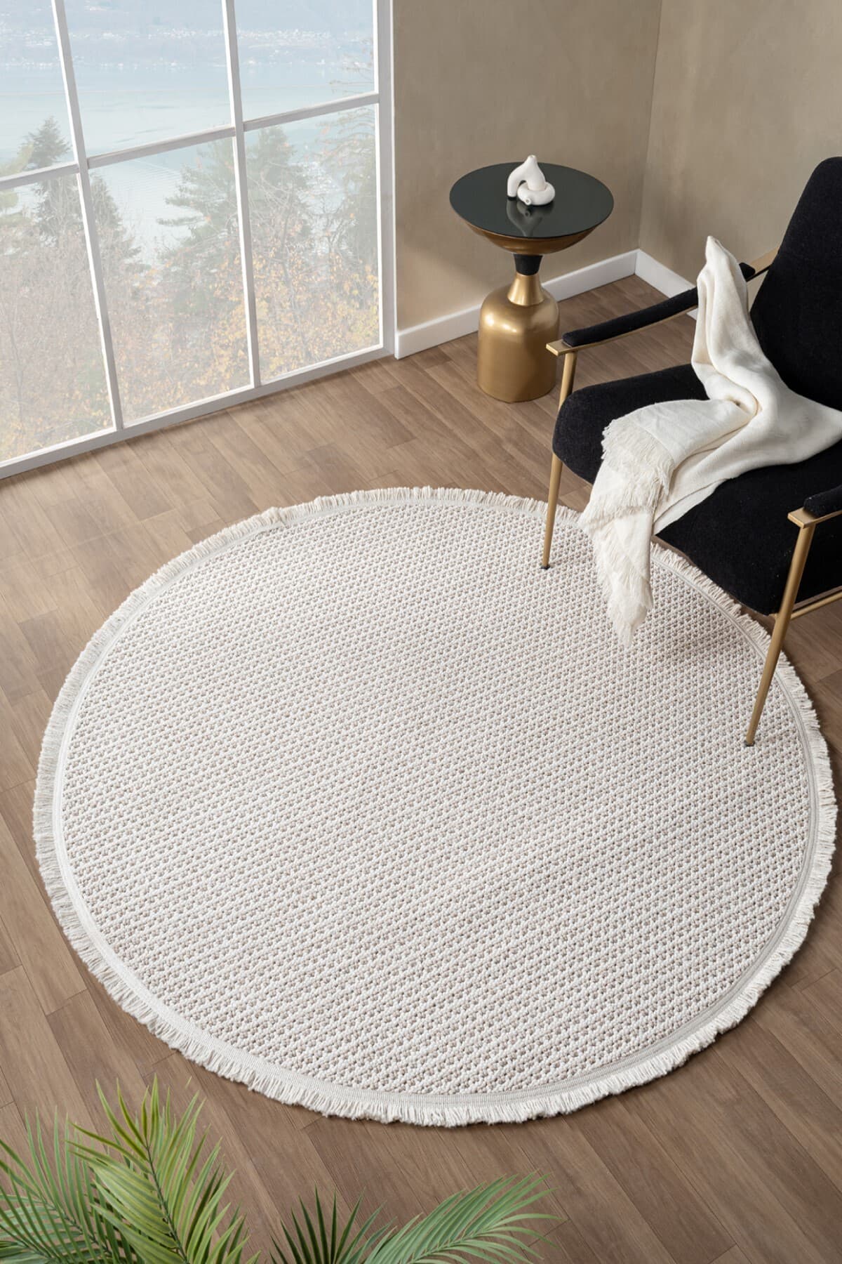 Eliz Home Beyaz Bej Yumuşak Dokulu Yuvarlak Halı Kilim Mutfak Koridor Yolluk Dokuma Makine Halısı 006 DAİRE