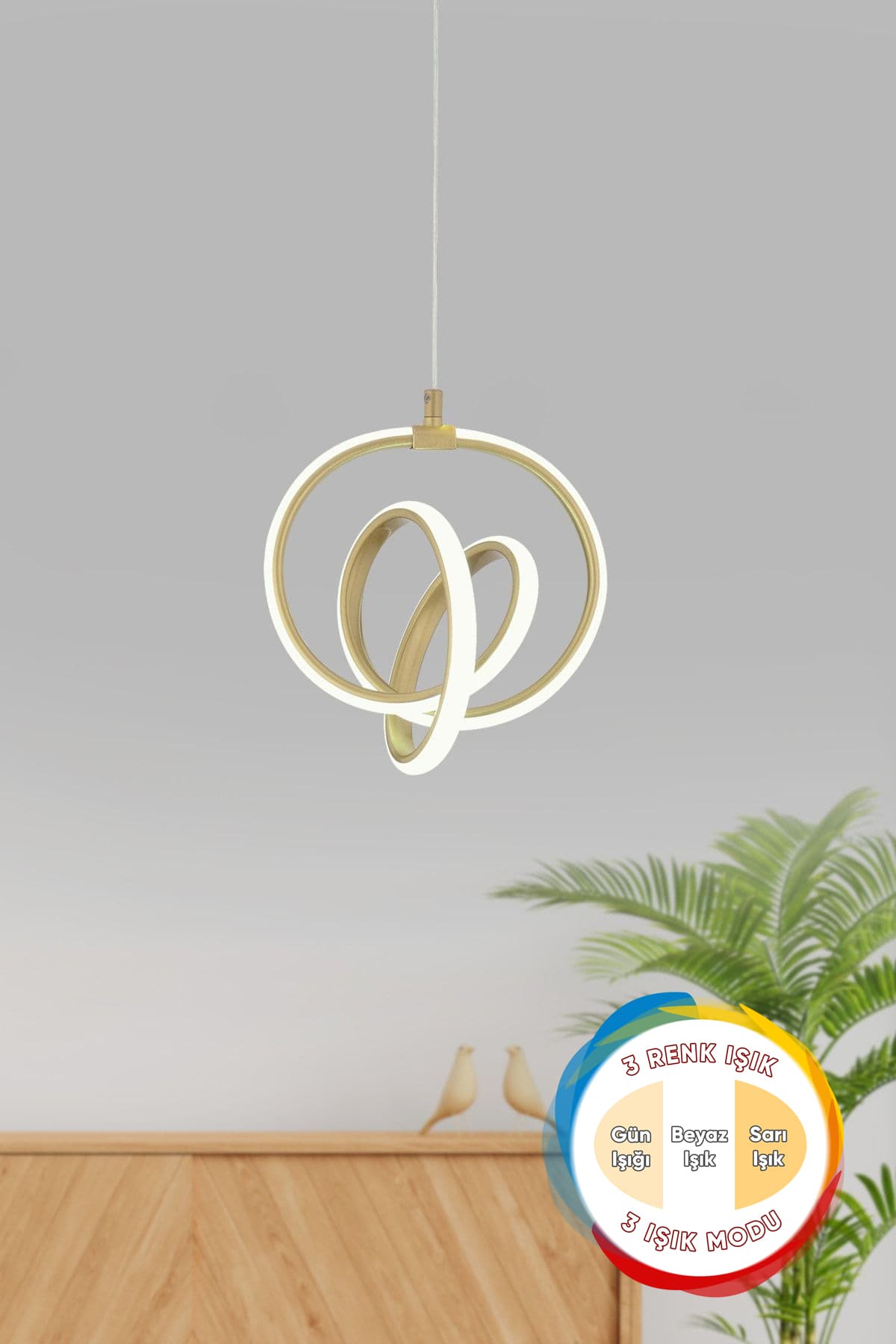 Dekorluna Valens Tekli Eskitme 3 Renk Işıklı Power Ledli Salon Mutfak Oda Hol Ledli Avize
