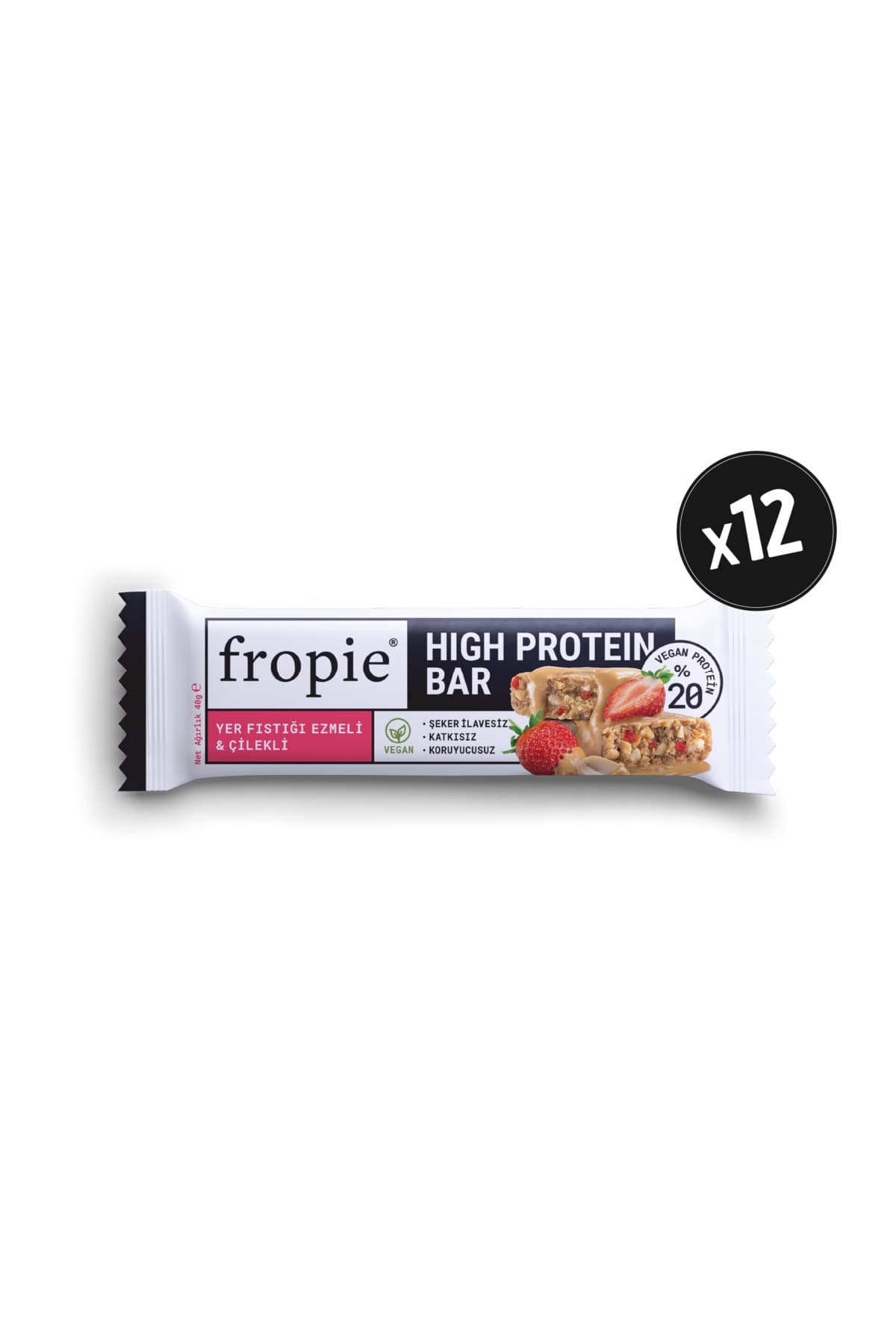 FROPİE Vegan High Protein Bar - Yer Fıstığı Ezmeli & Çilekli 40gr x12
