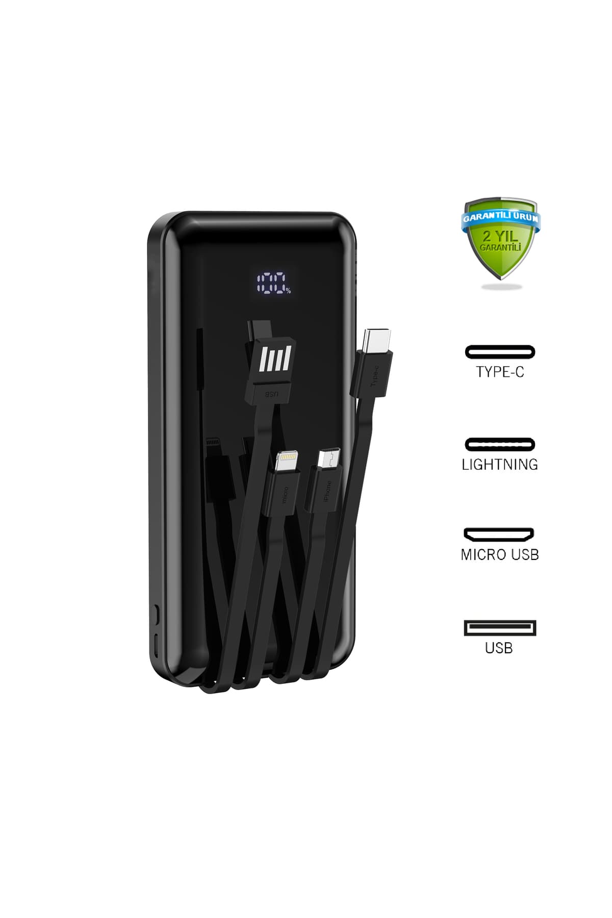 ROBEVE 10000 Mah Dijital Dahili Kablolu Deprem Powerbank 10000 Mah Powerbank Powerbank