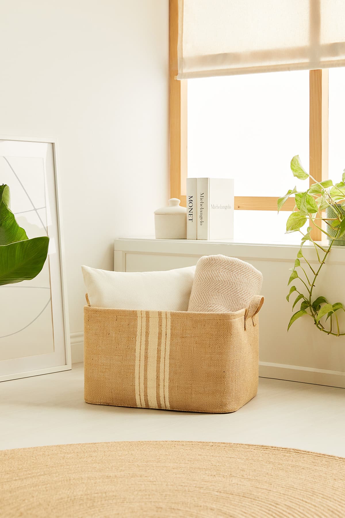 Ocean Home Textile Jüt Dolap İçi Çamaşır Çocuk Odası Oyuncak Düzenleyici Katlanır Saklama Sepeti Organizer 42x31x25