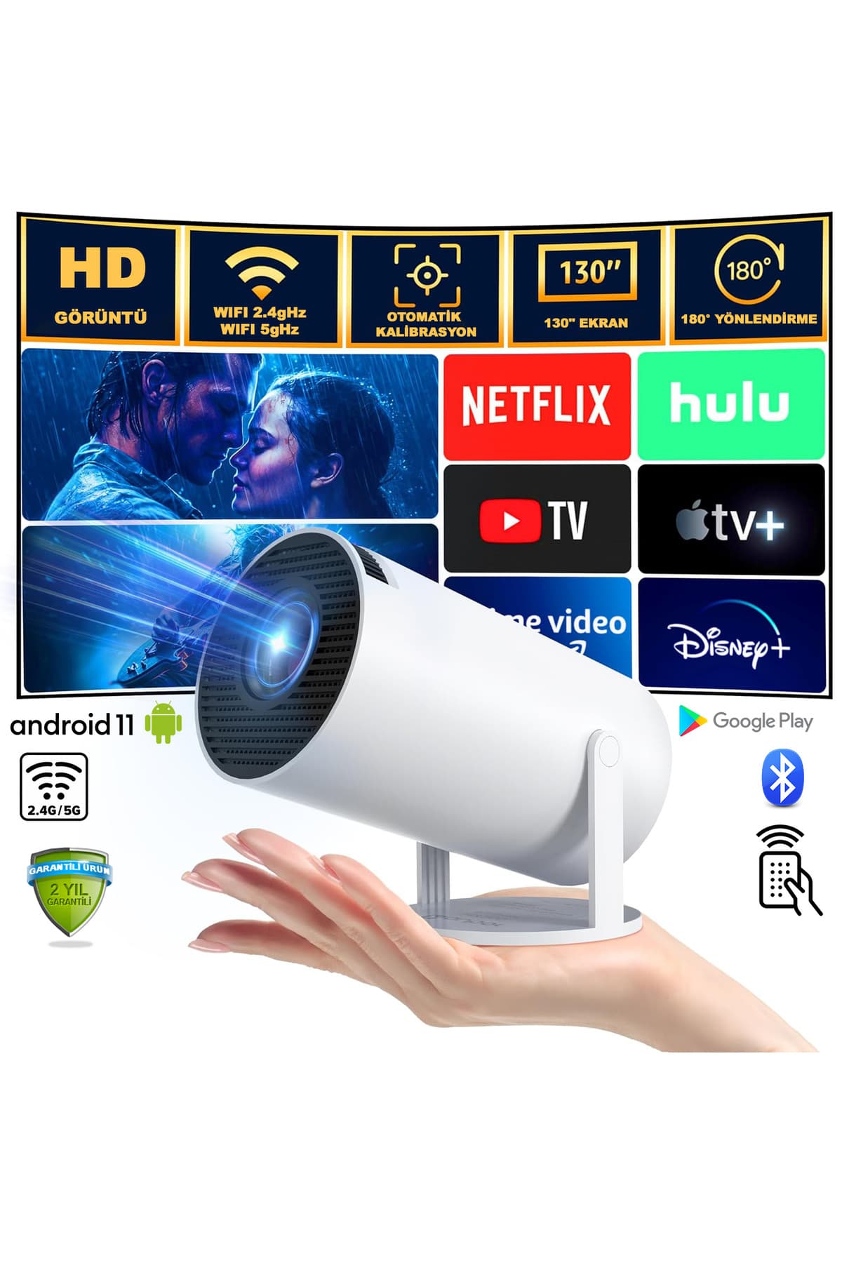 ROBEVE Mini Projeksiyon Taşınabilir Projeksiyon Cihazı HD Projeksiyon Cihazı Android TV Projeksiyon