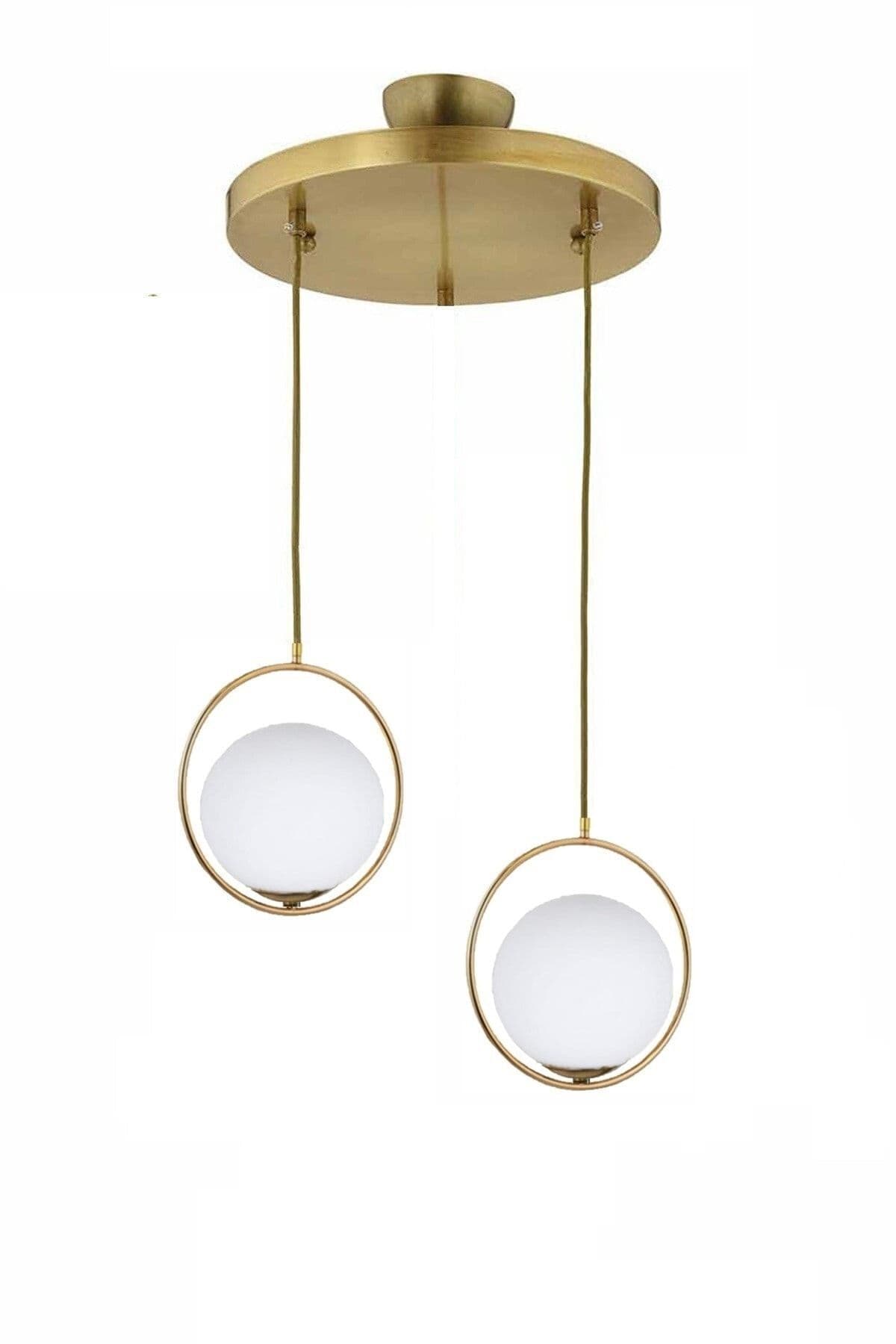 Lambadar Modern Beyaz Glop Camlı Daire Model Ikili Gold Sarkıt Avize